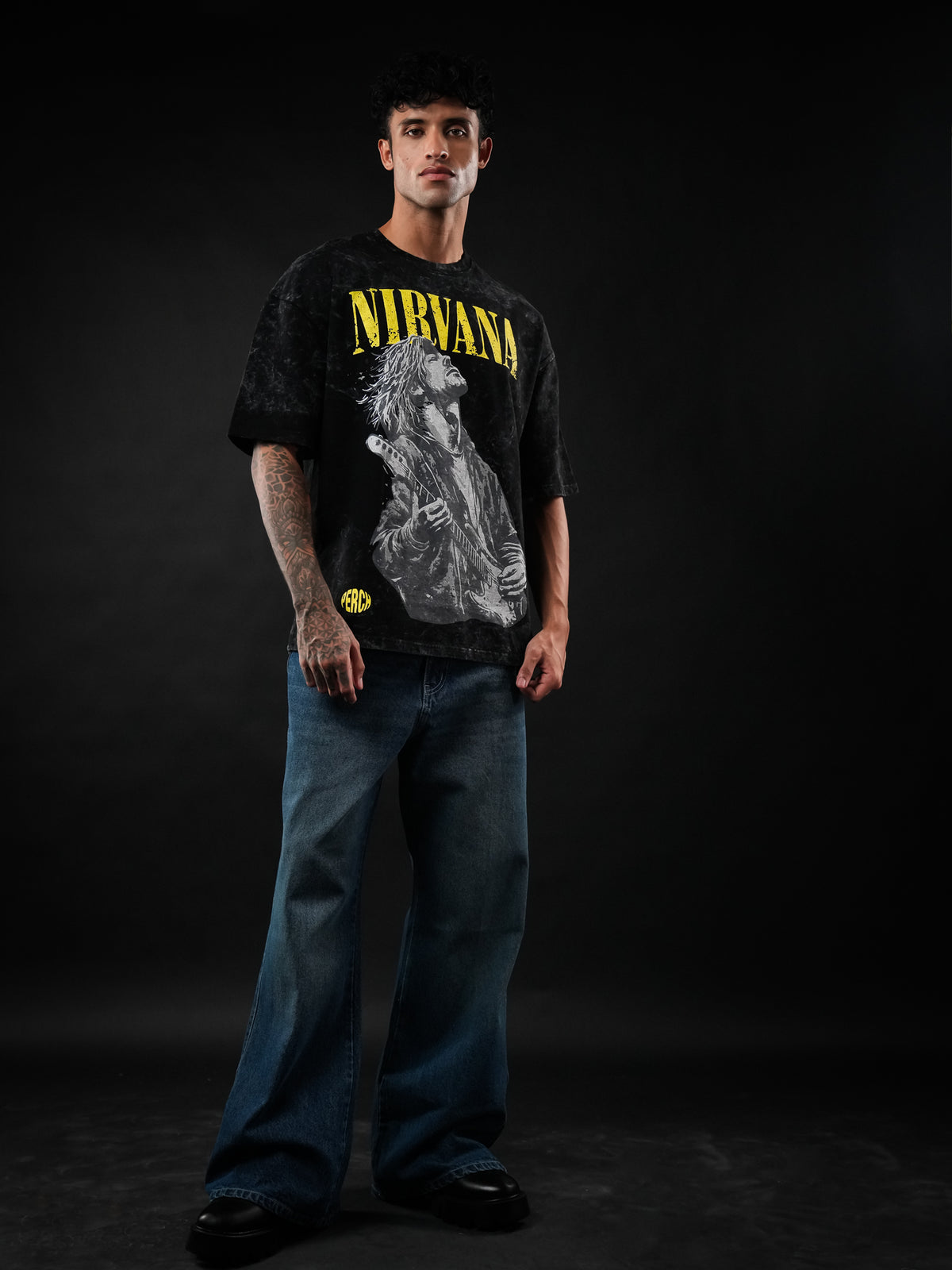 Black Nirvana Acid Wash Oversized Tshirt