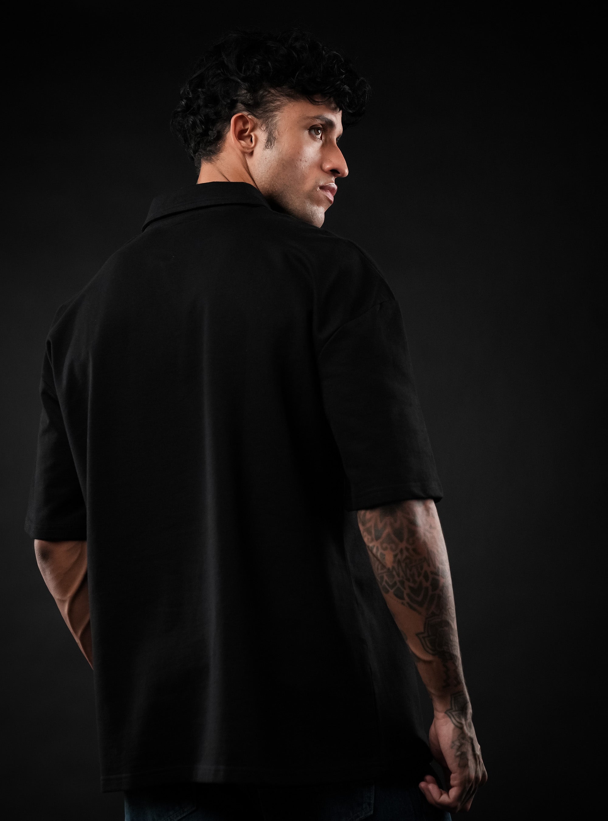 Black Perch League Cotton Oversized Polo Tshirt for Men & Women