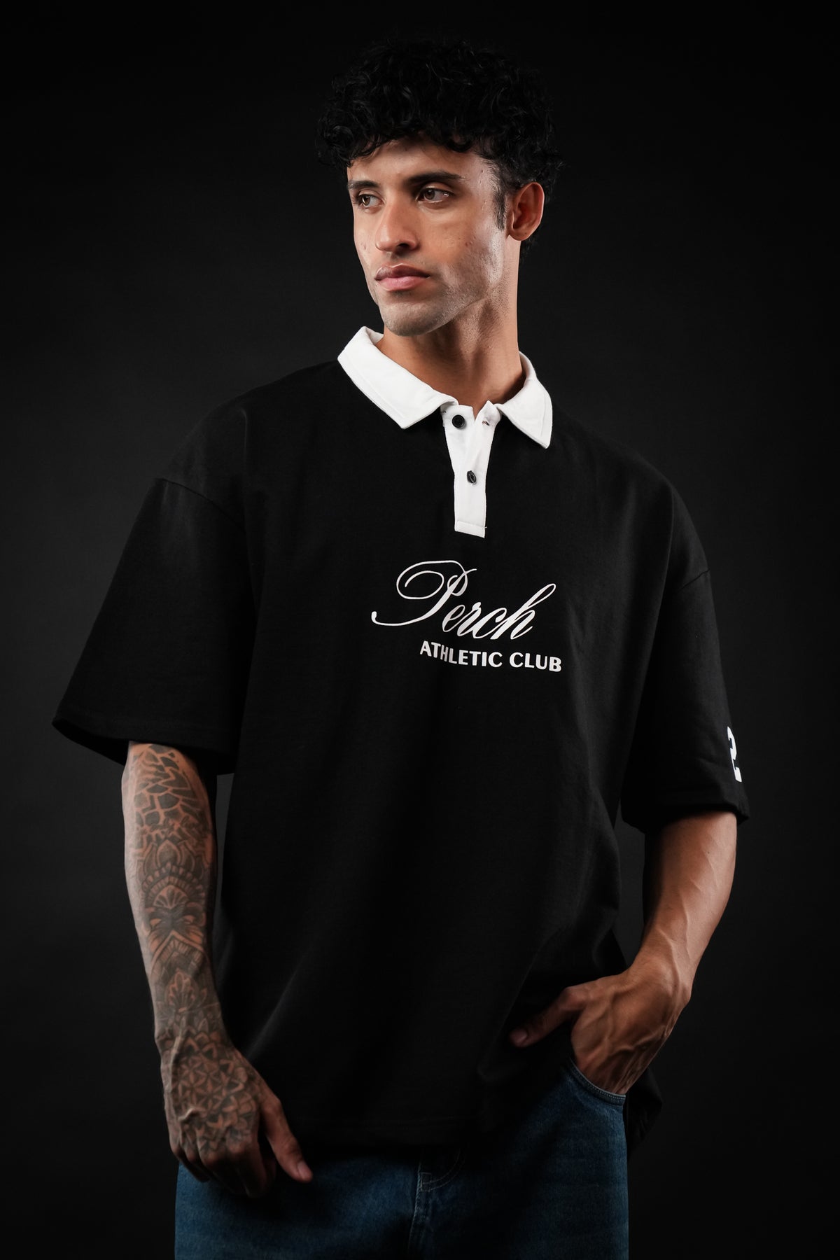 Black Perch Club Cotton Oversized Polo Tshirt for Men & Women