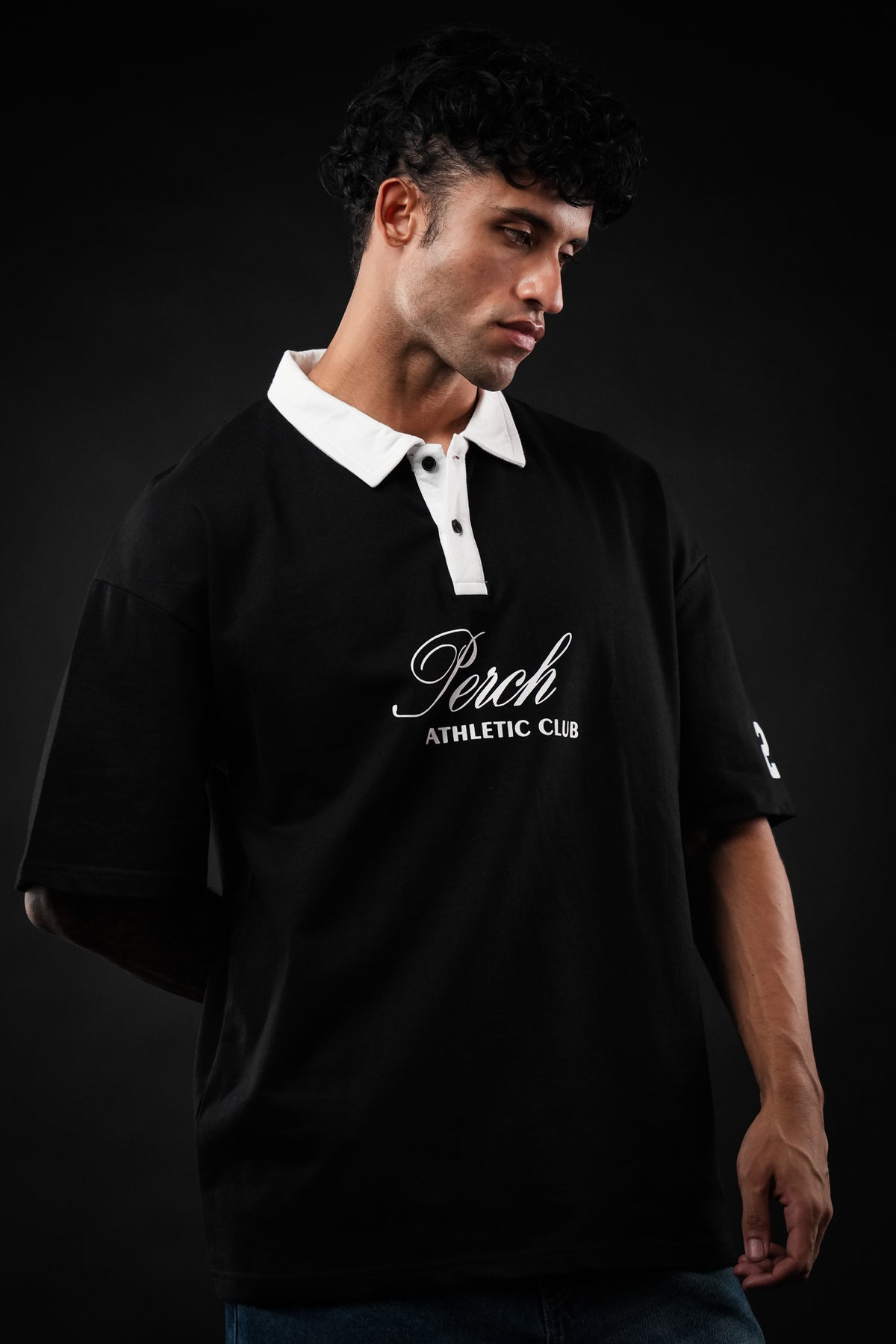 Black Perch Club Cotton Oversized Polo Tshirt for Men & Women