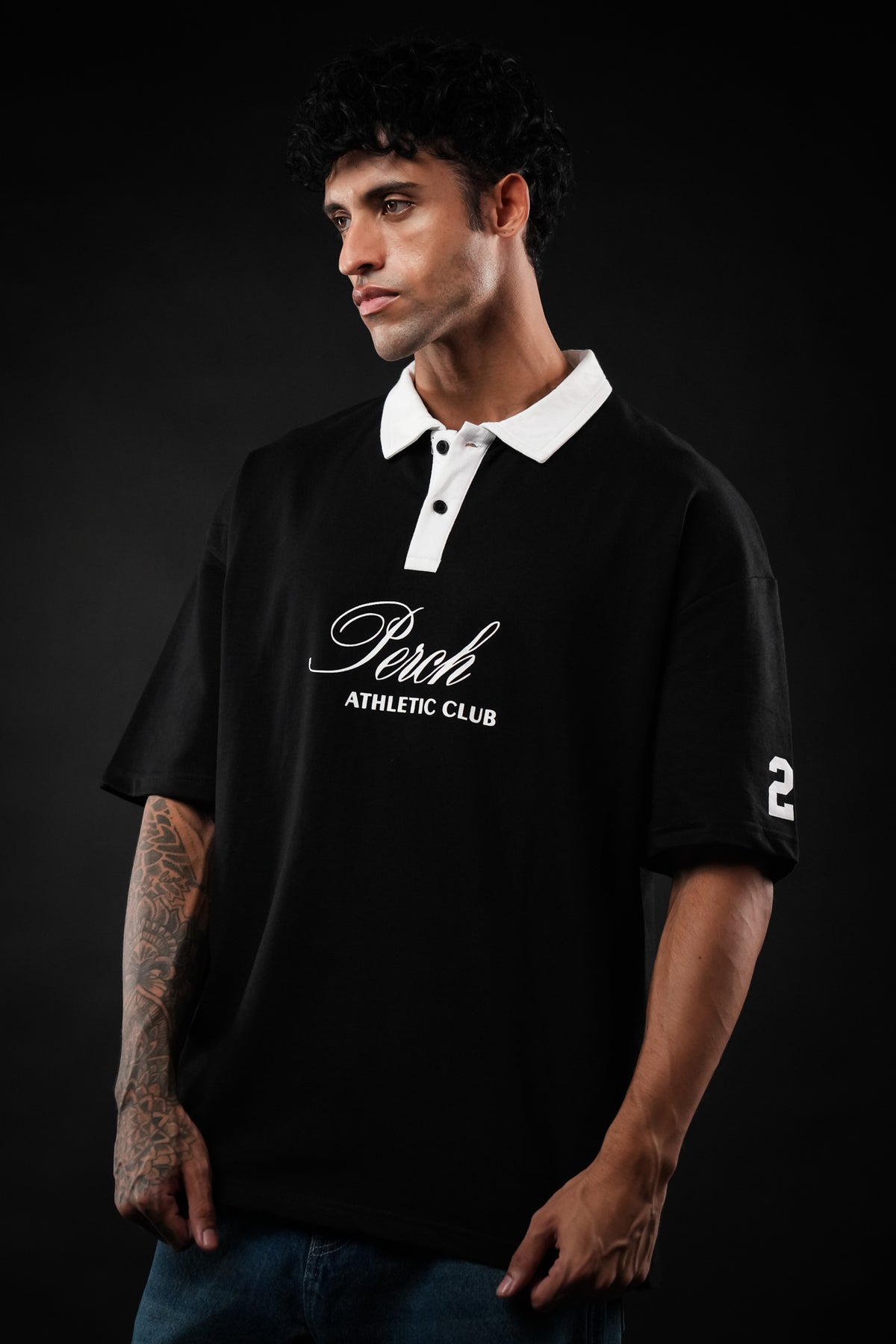Black Perch Club Cotton Oversized Polo Tshirt for Men & Women