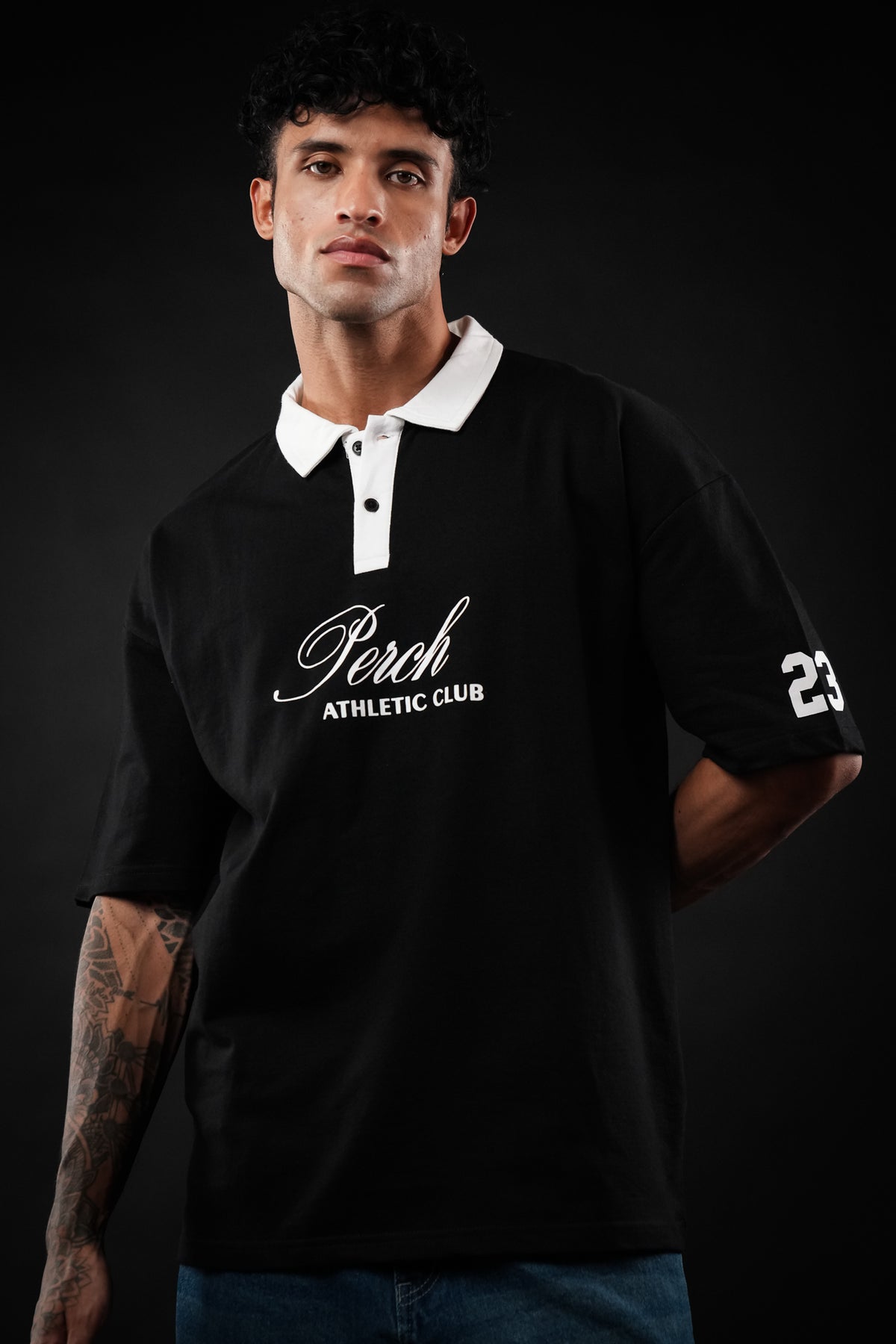 Black Perch Club Cotton Oversized Polo Tshirt for Men & Women