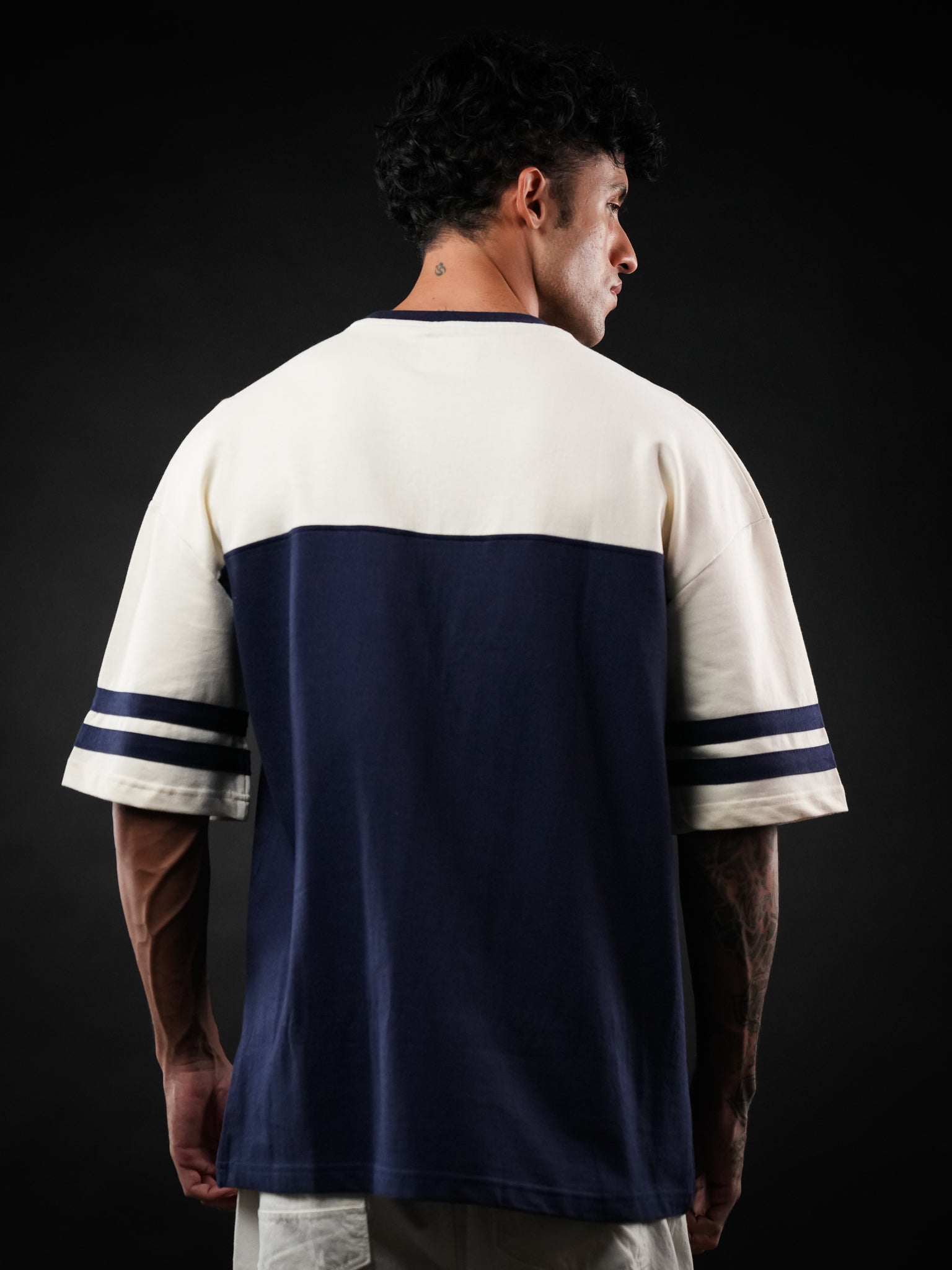 Navy Blue Cut & Sew 07 Cotton Oversized Tshirt for Men & Women