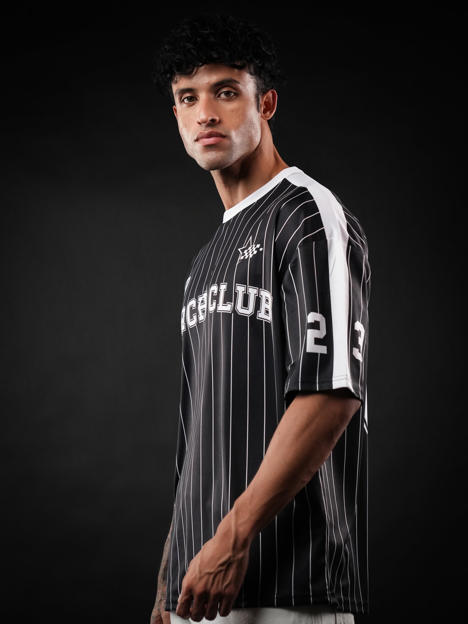 Black Striped Oversized Jersey Tshirt