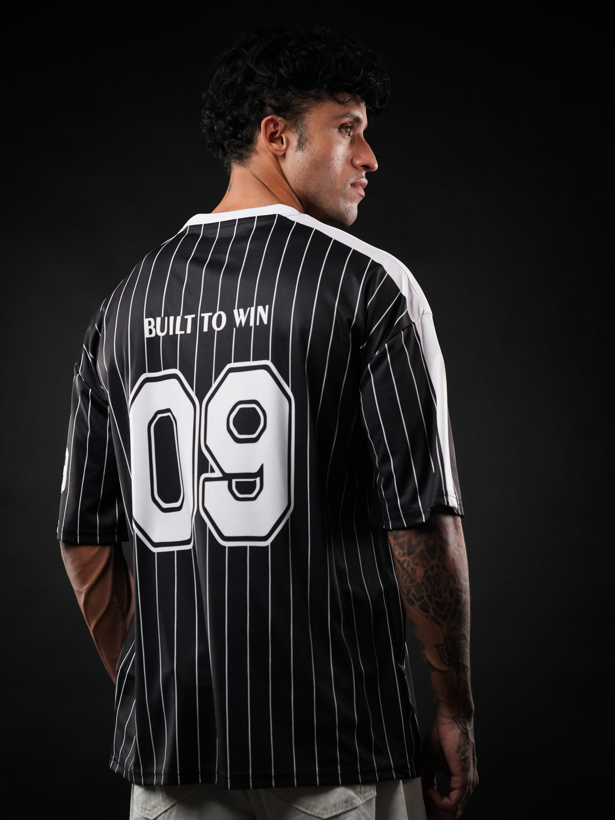Black Striped Oversized Jersey Tshirt