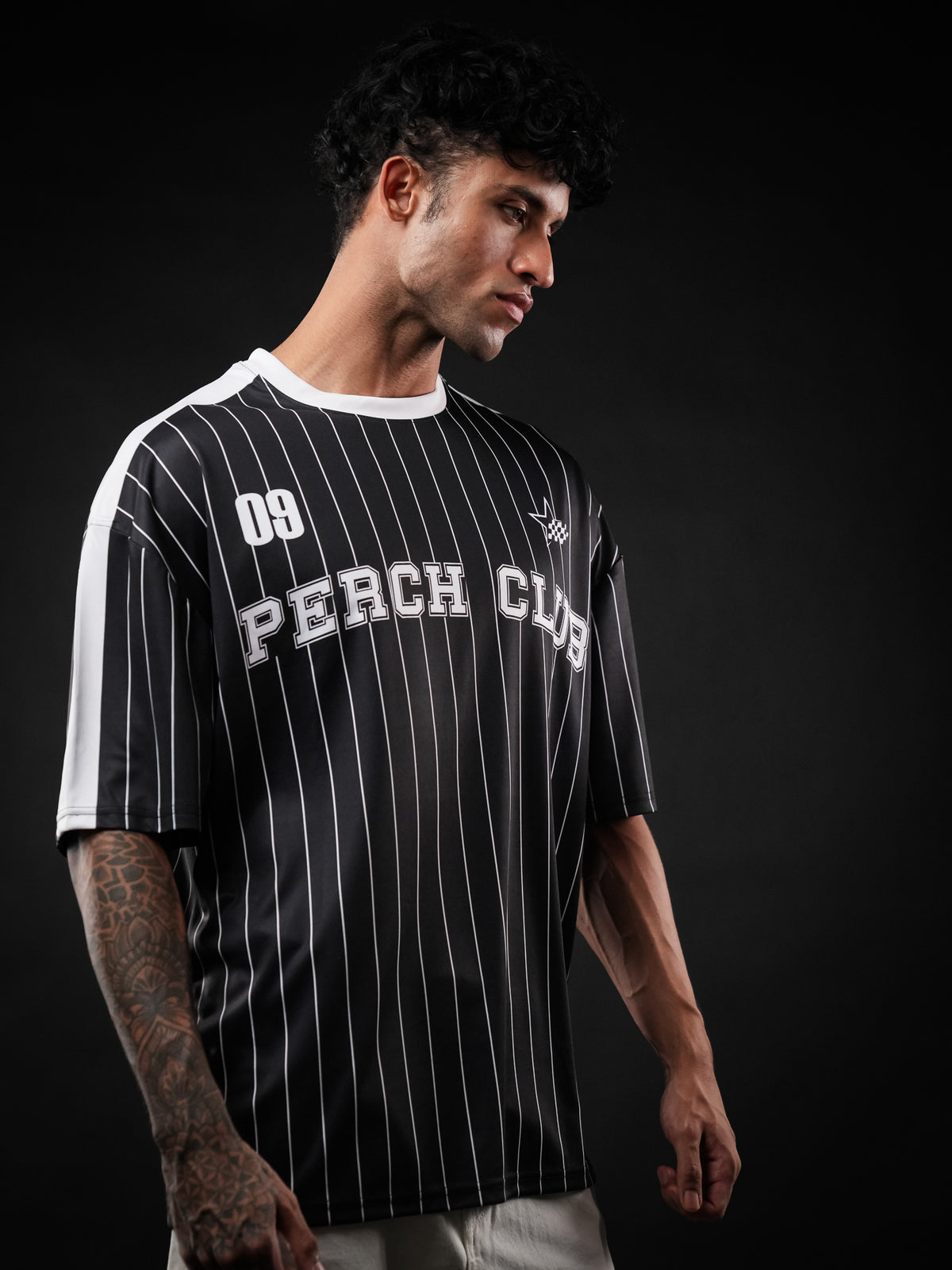 Black Striped Oversized Jersey Tshirt
