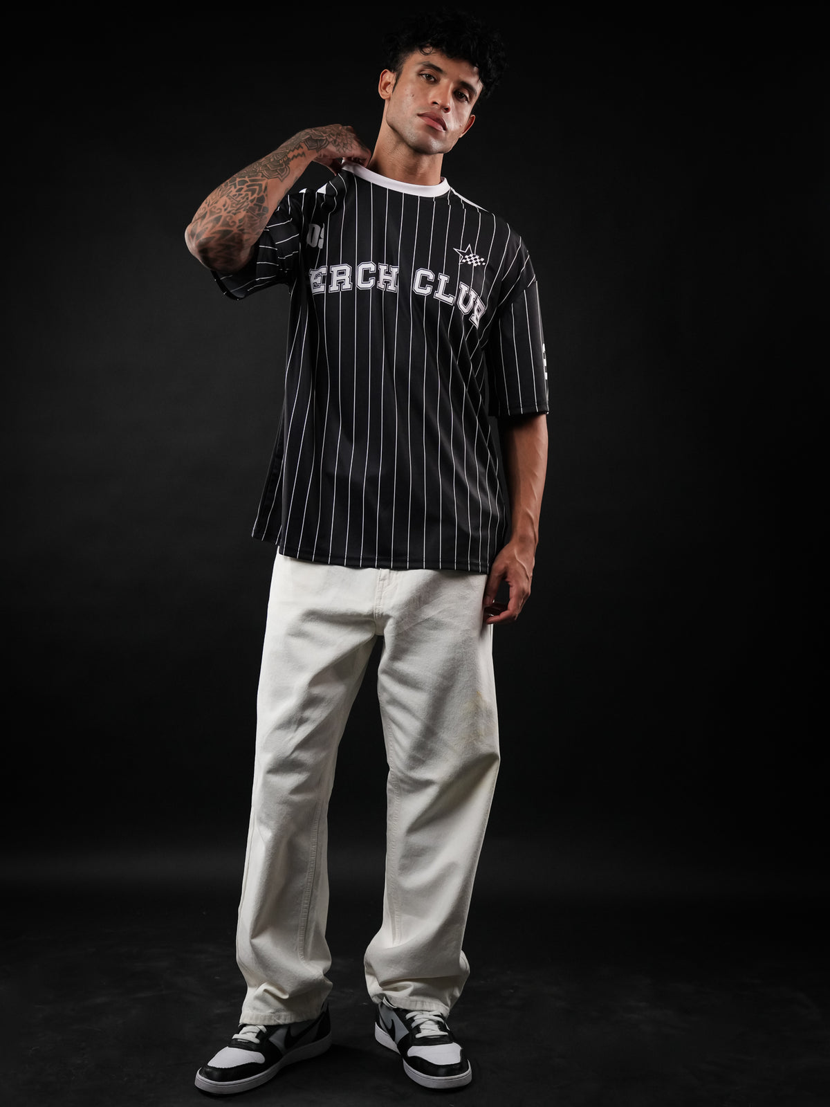 Black Striped Oversized Jersey Tshirt