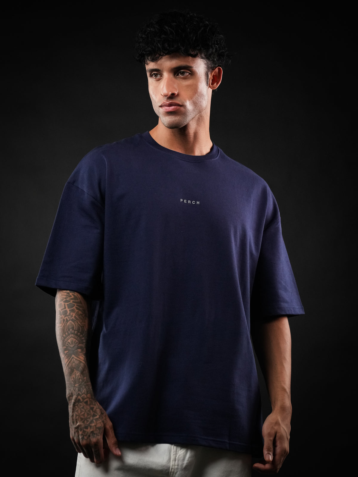 Navy Blue Solid Oversized Tshirt