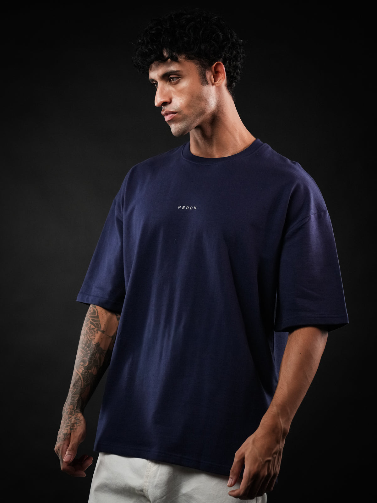 Navy Blue Solid Oversized Tshirt