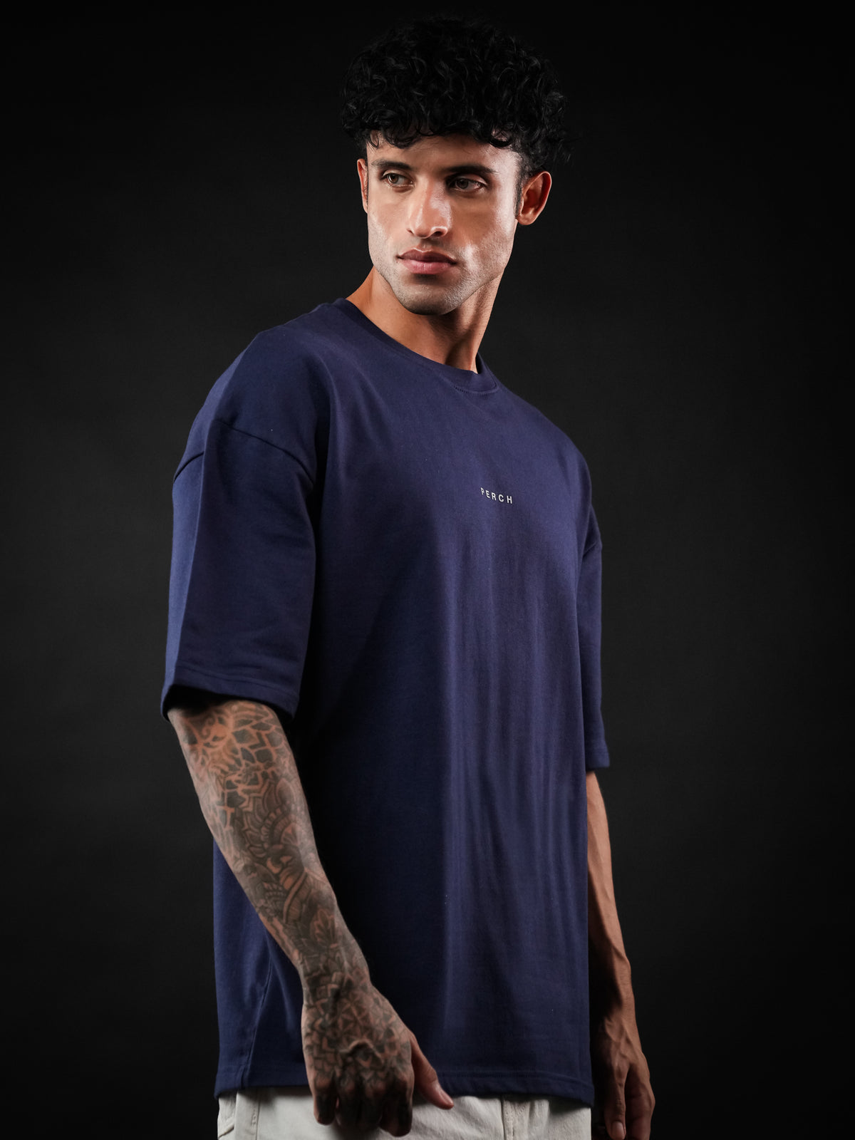 Navy Blue Solid Oversized Tshirt