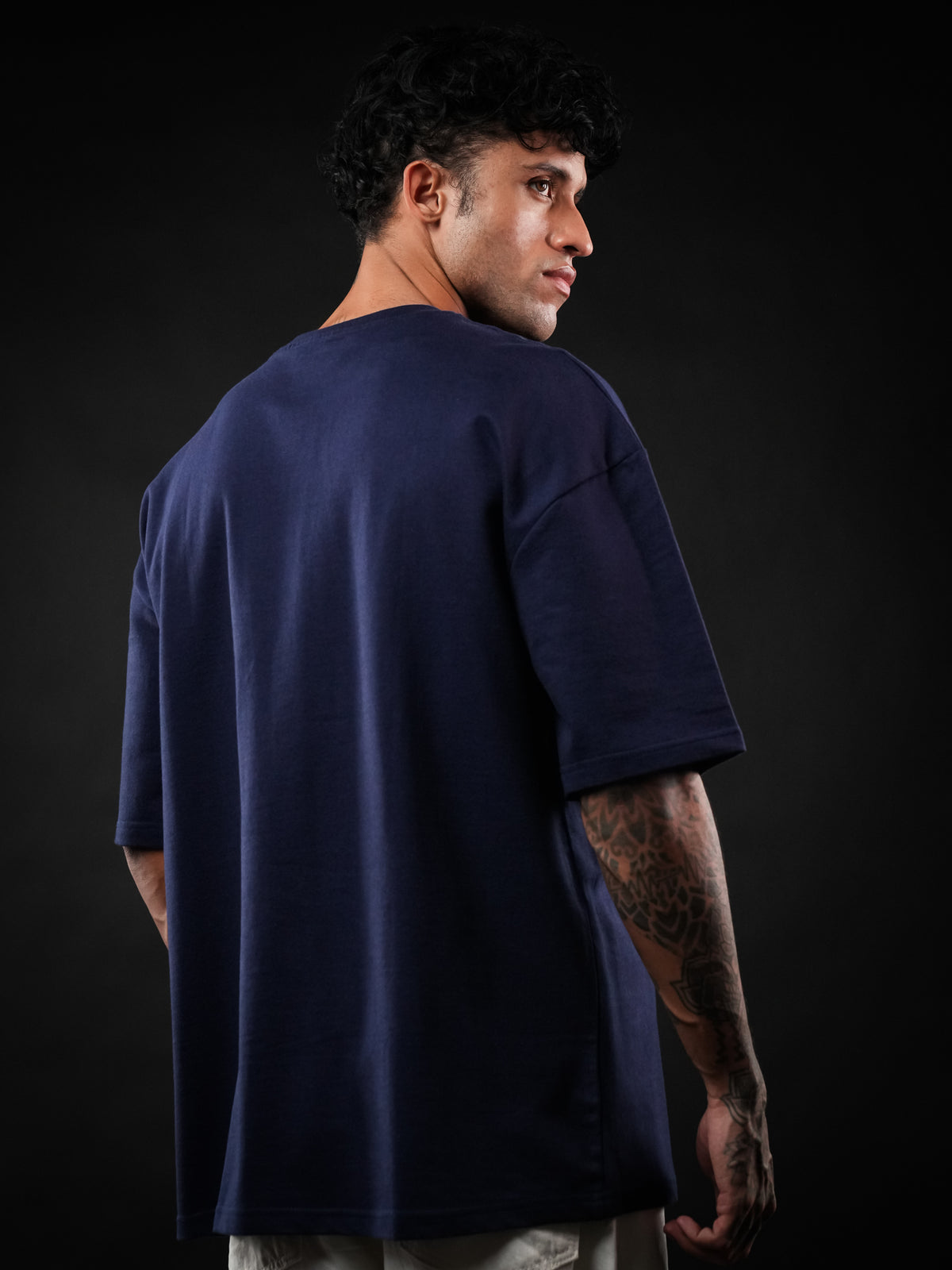 Navy Blue Solid Oversized Tshirt