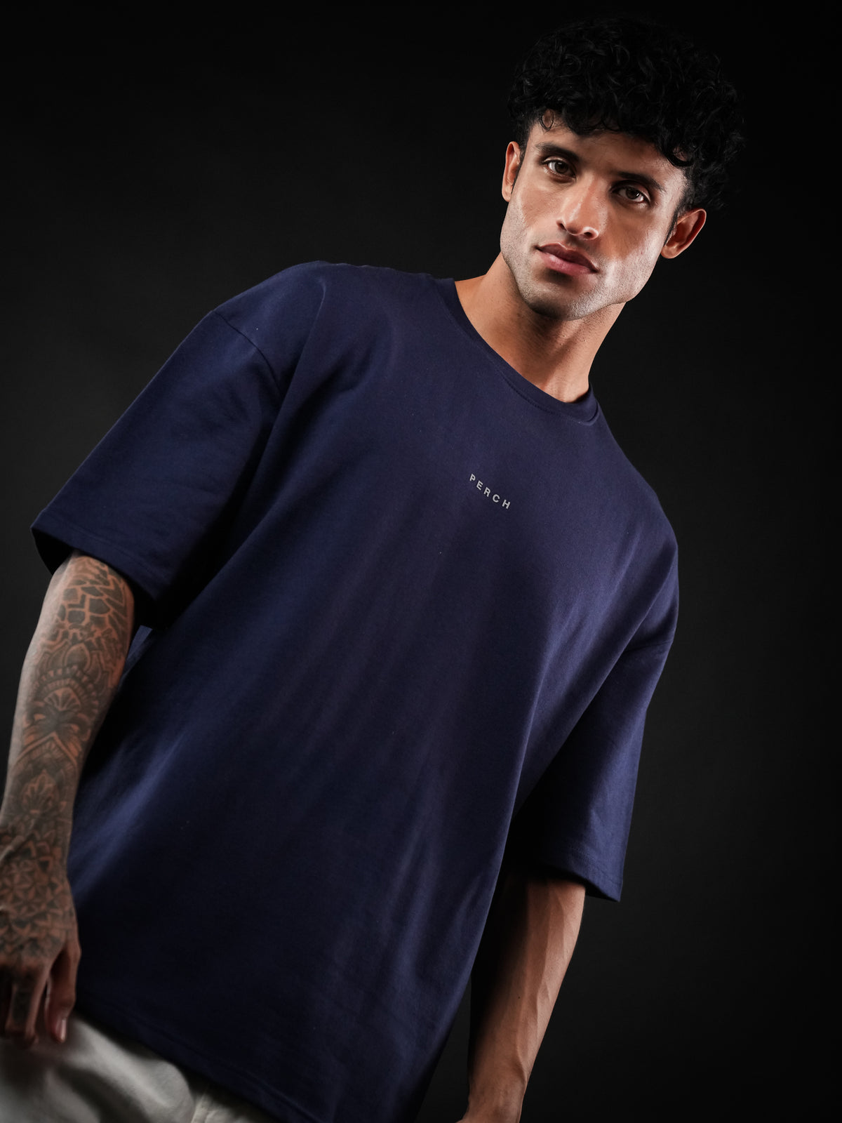 Navy Blue Solid Oversized Tshirt