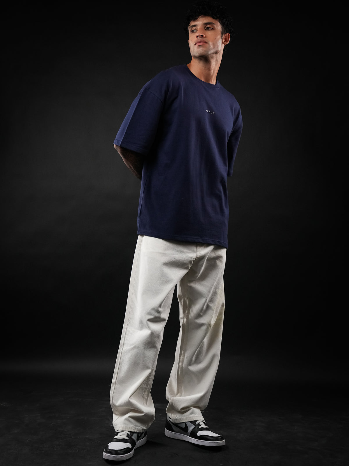 Navy Blue Solid Oversized Tshirt