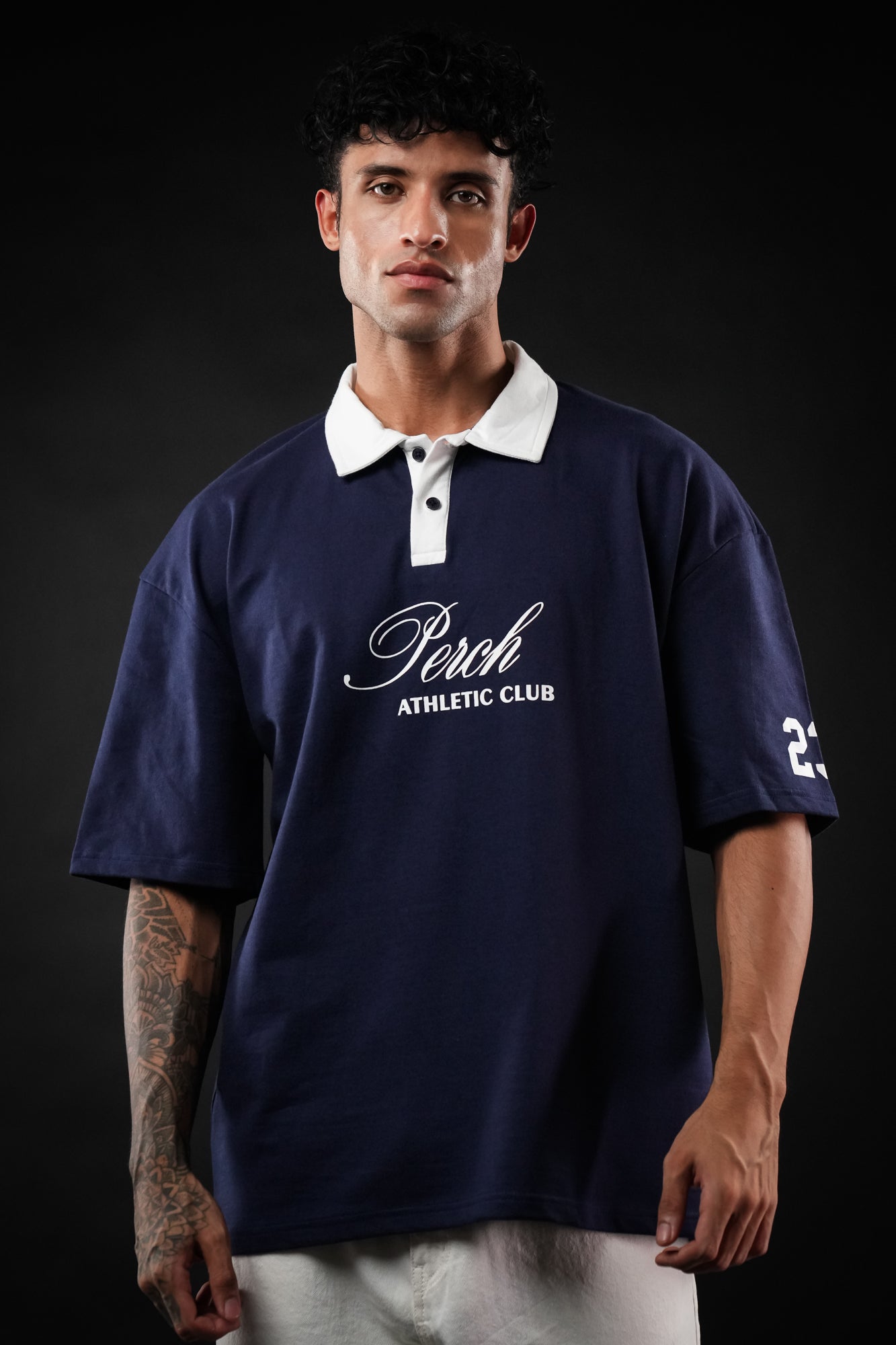 Navy Blue Perch Club Oversized Polo Tshirt