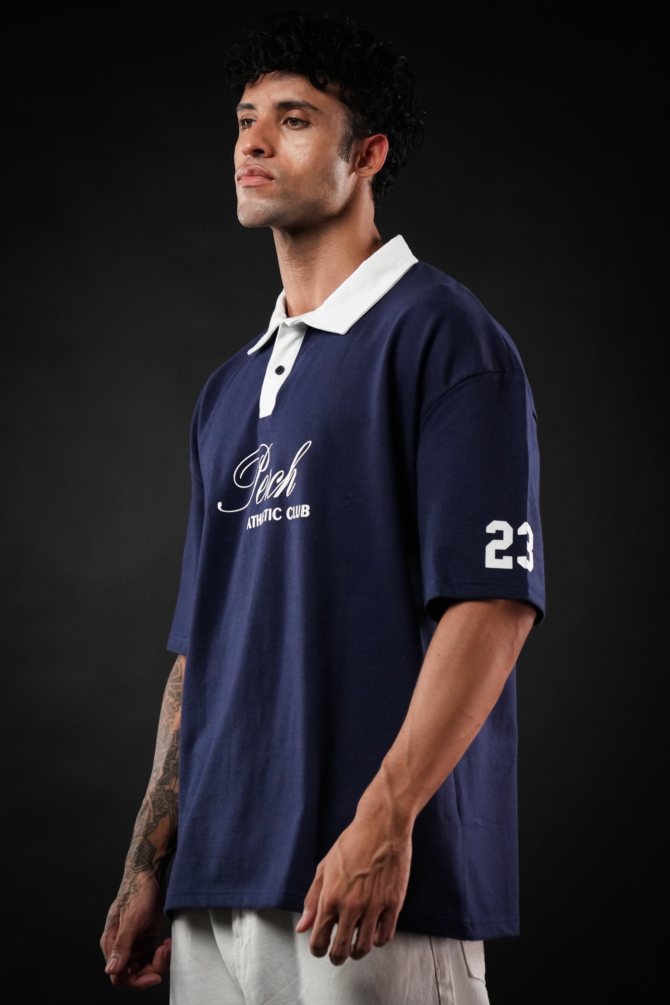 Navy Blue Perch Club Oversized Polo Tshirt