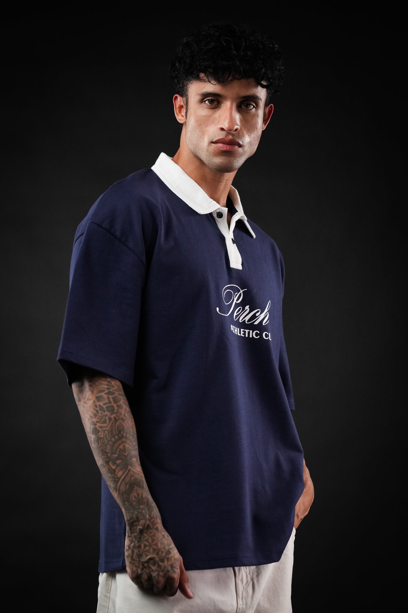Navy Blue Perch Club Oversized Polo Tshirt