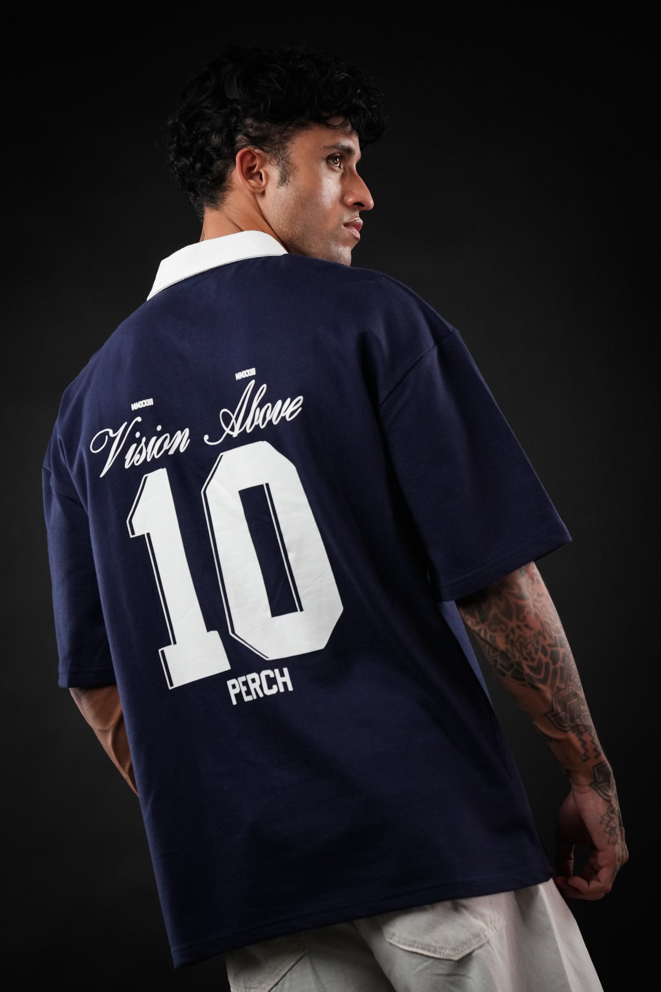 Navy Blue Perch Club Oversized Polo Tshirt