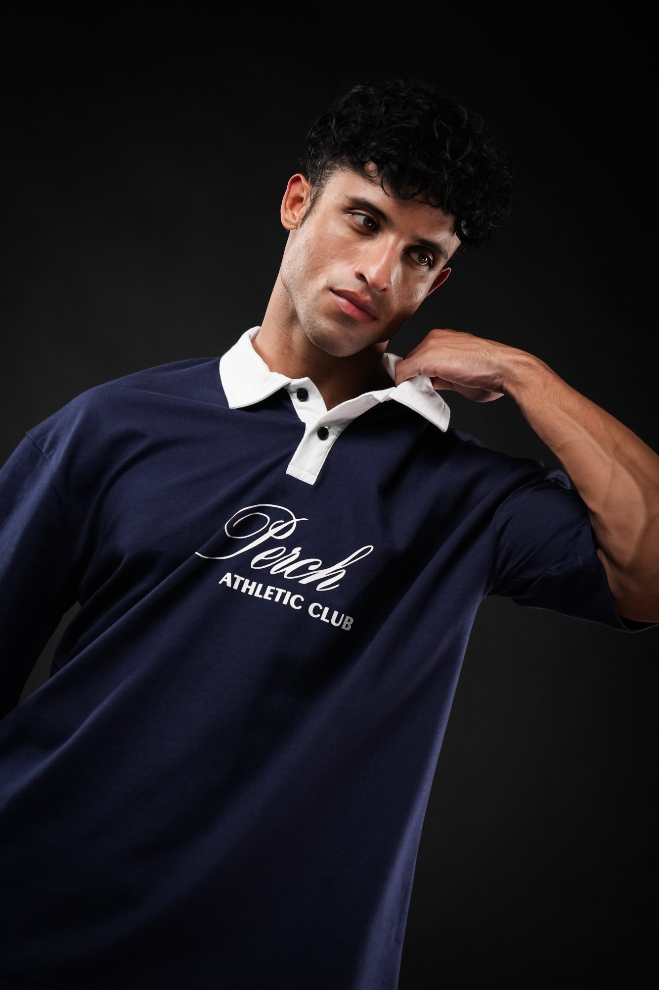 Navy Blue Perch Club Oversized Polo Tshirt