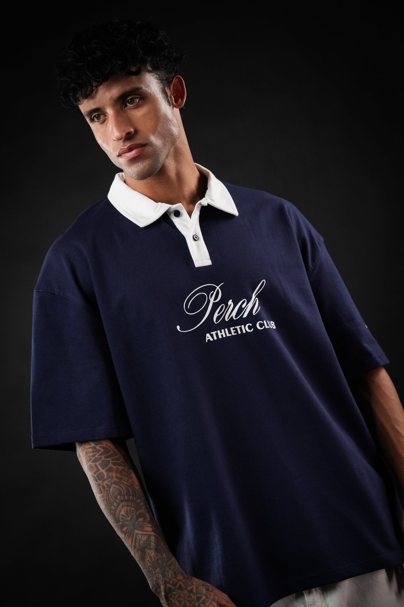 Navy Blue Perch Club Oversized Polo Tshirt