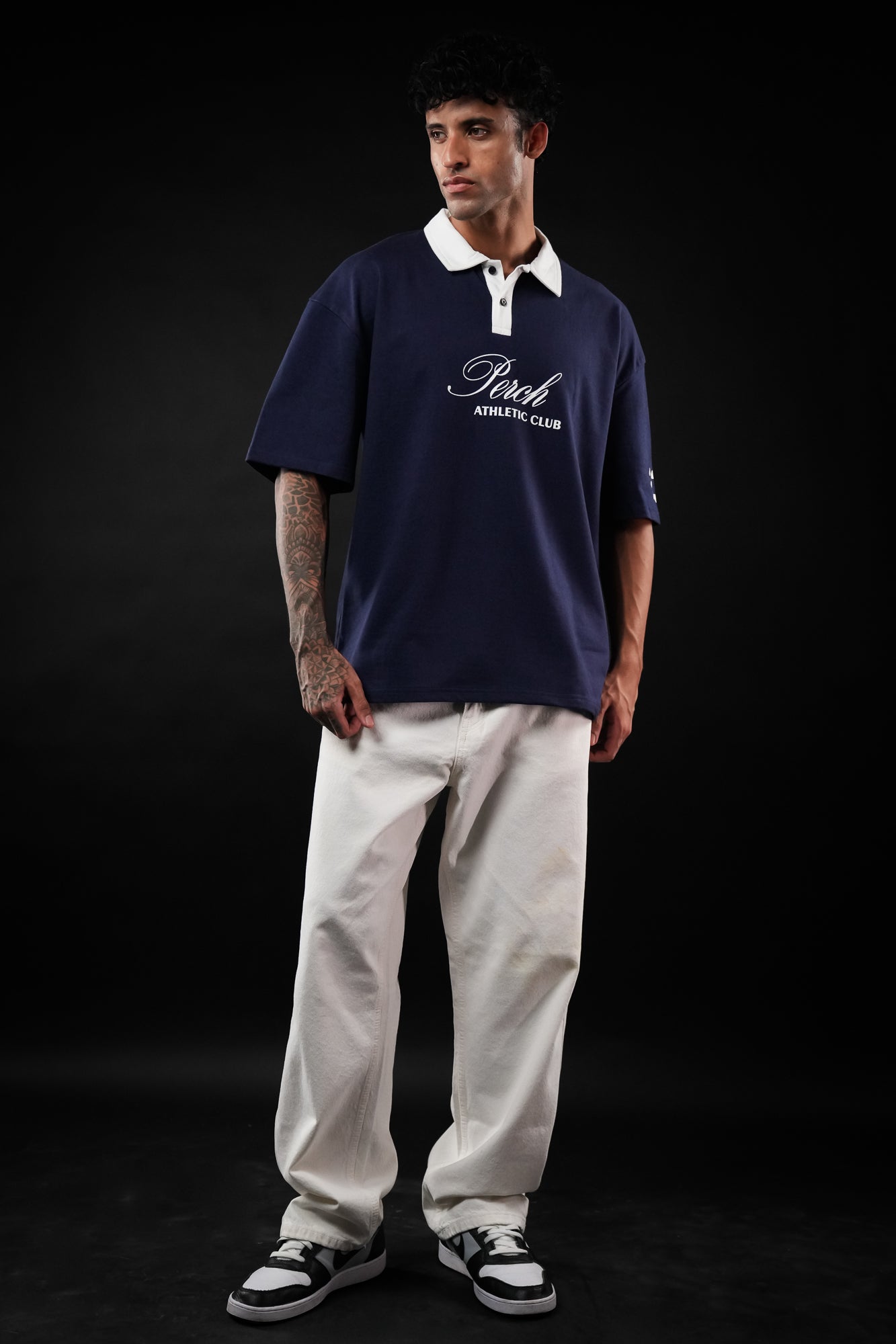 Navy Blue Perch Club Oversized Polo Tshirt