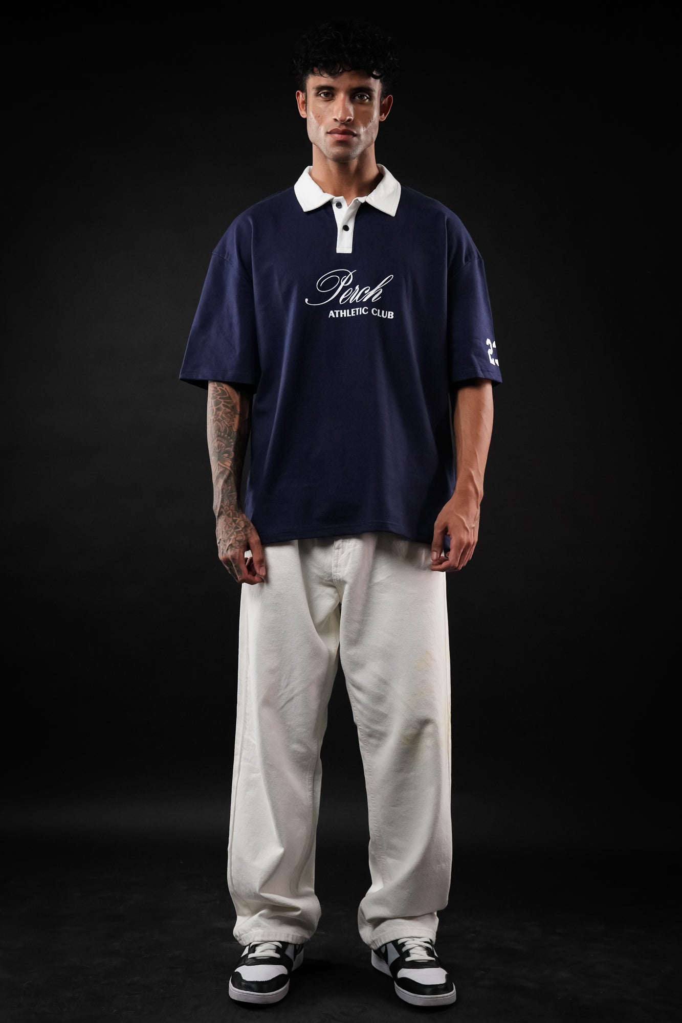 Navy Blue Perch Club Oversized Polo Tshirt