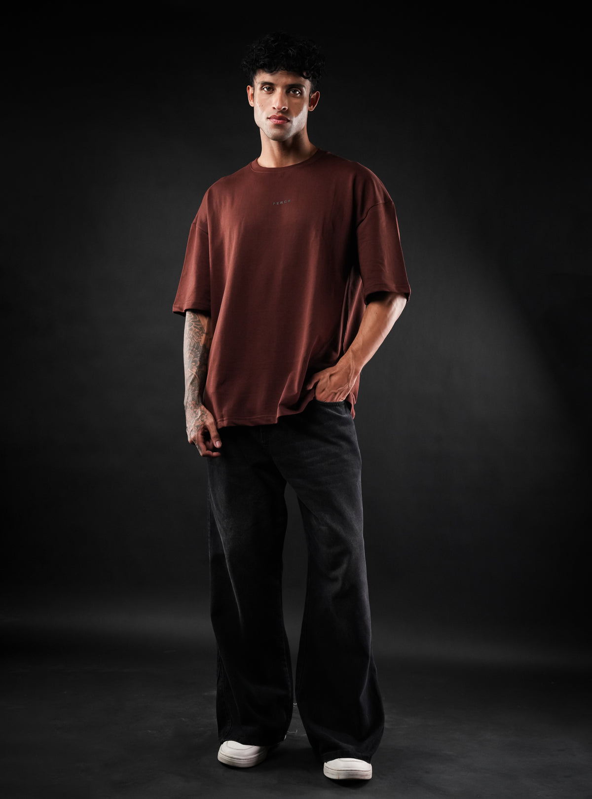 Brown Solid Oversized Tshirt