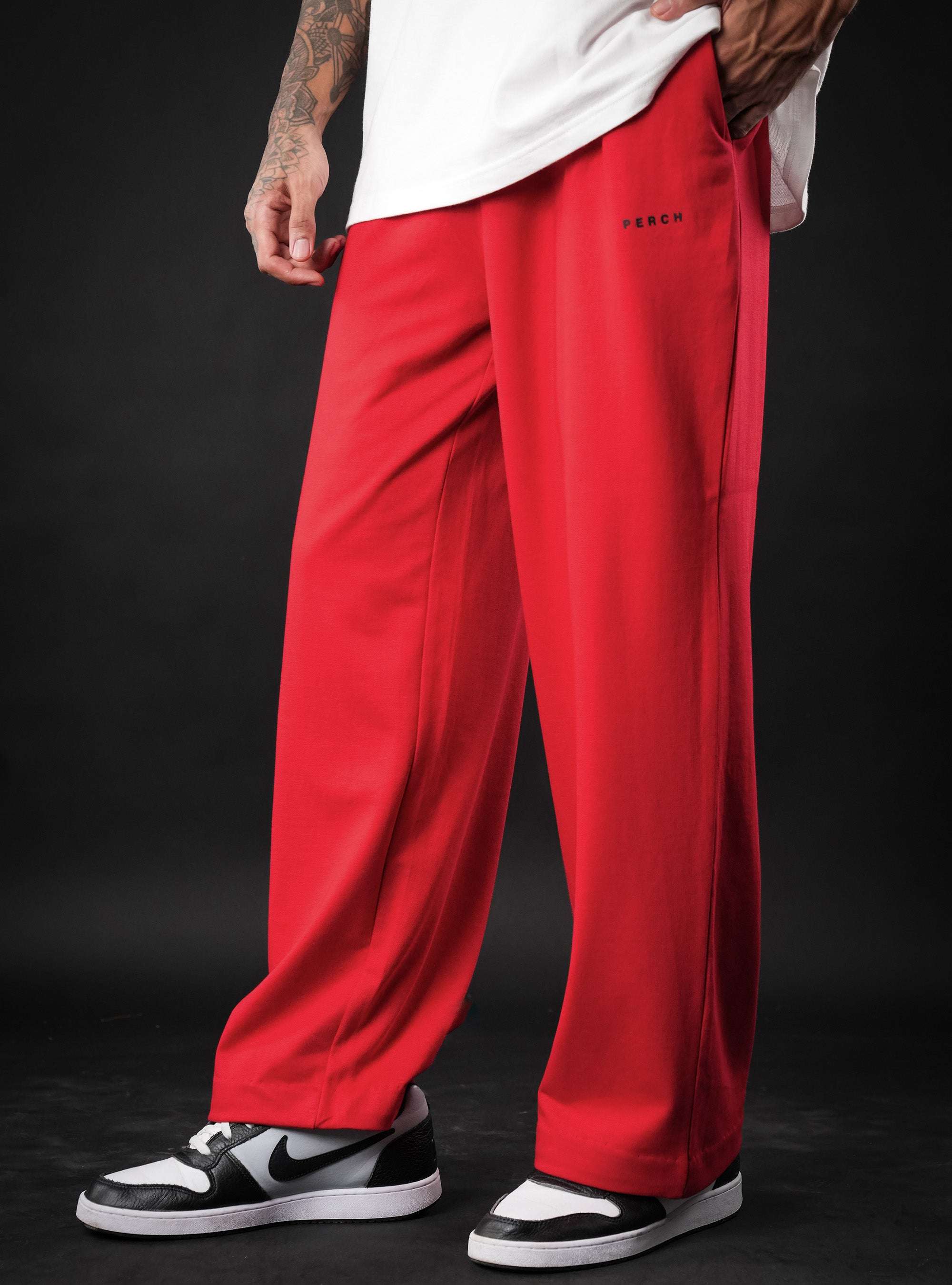 Red Baggy Mid Rise Cotton Jogger for Men & Women