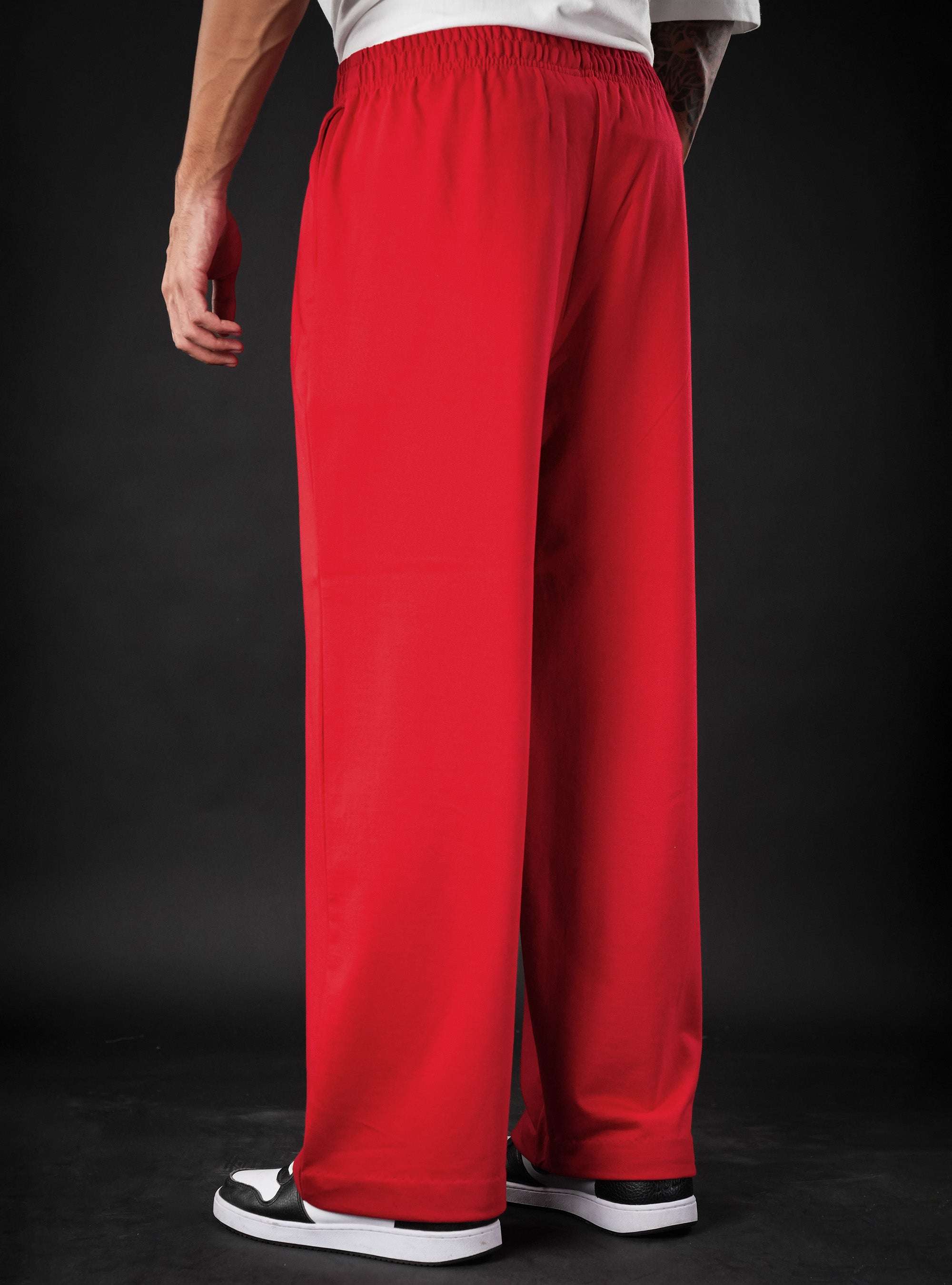 Red Baggy Mid Rise Cotton Jogger for Men & Women