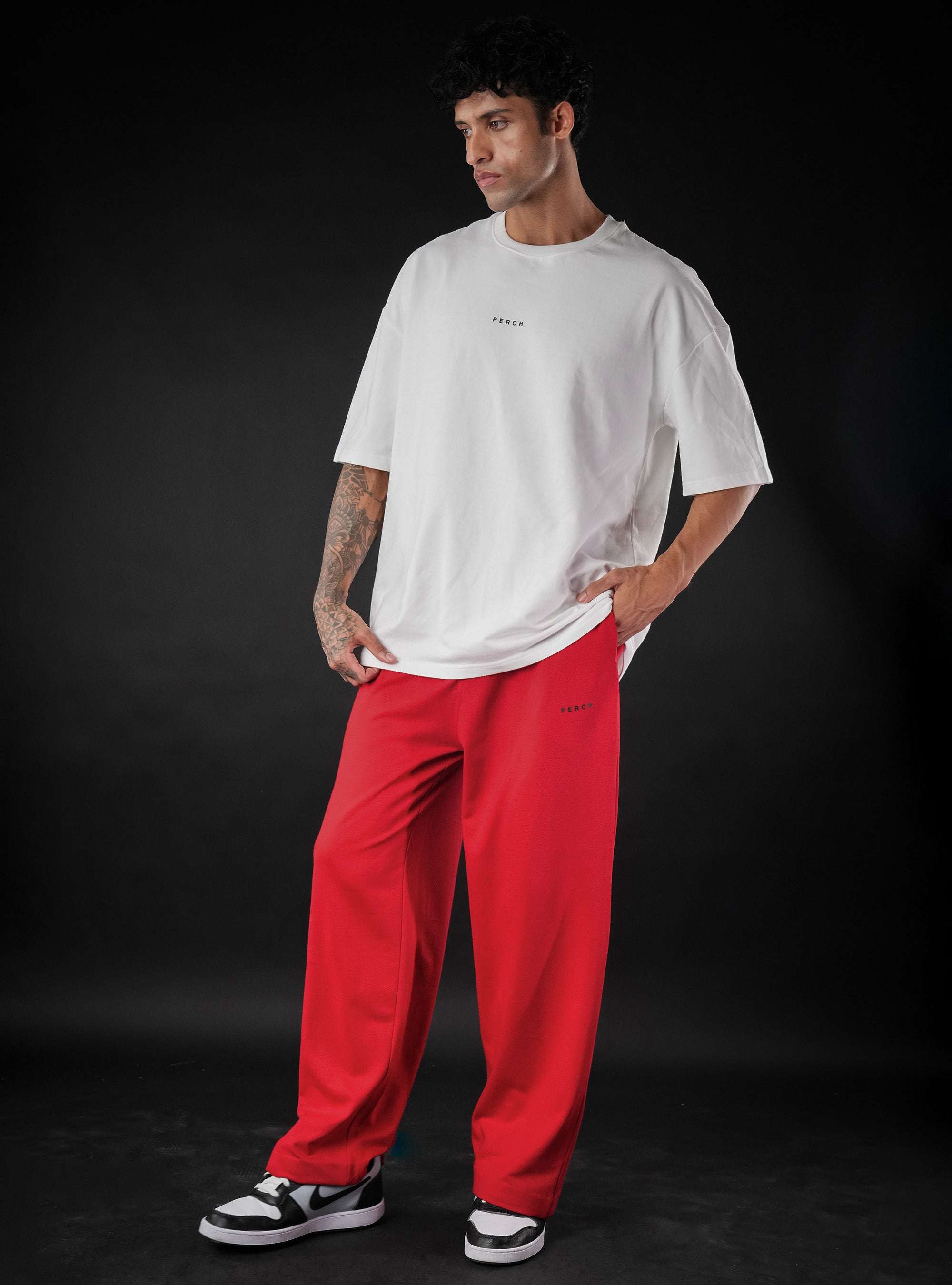 Red Baggy Mid Rise Cotton Jogger for Men & Women
