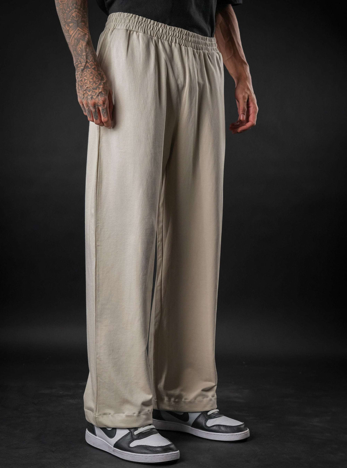 Beige Baggy Mid Rise Cotton Jogger for Men & Women