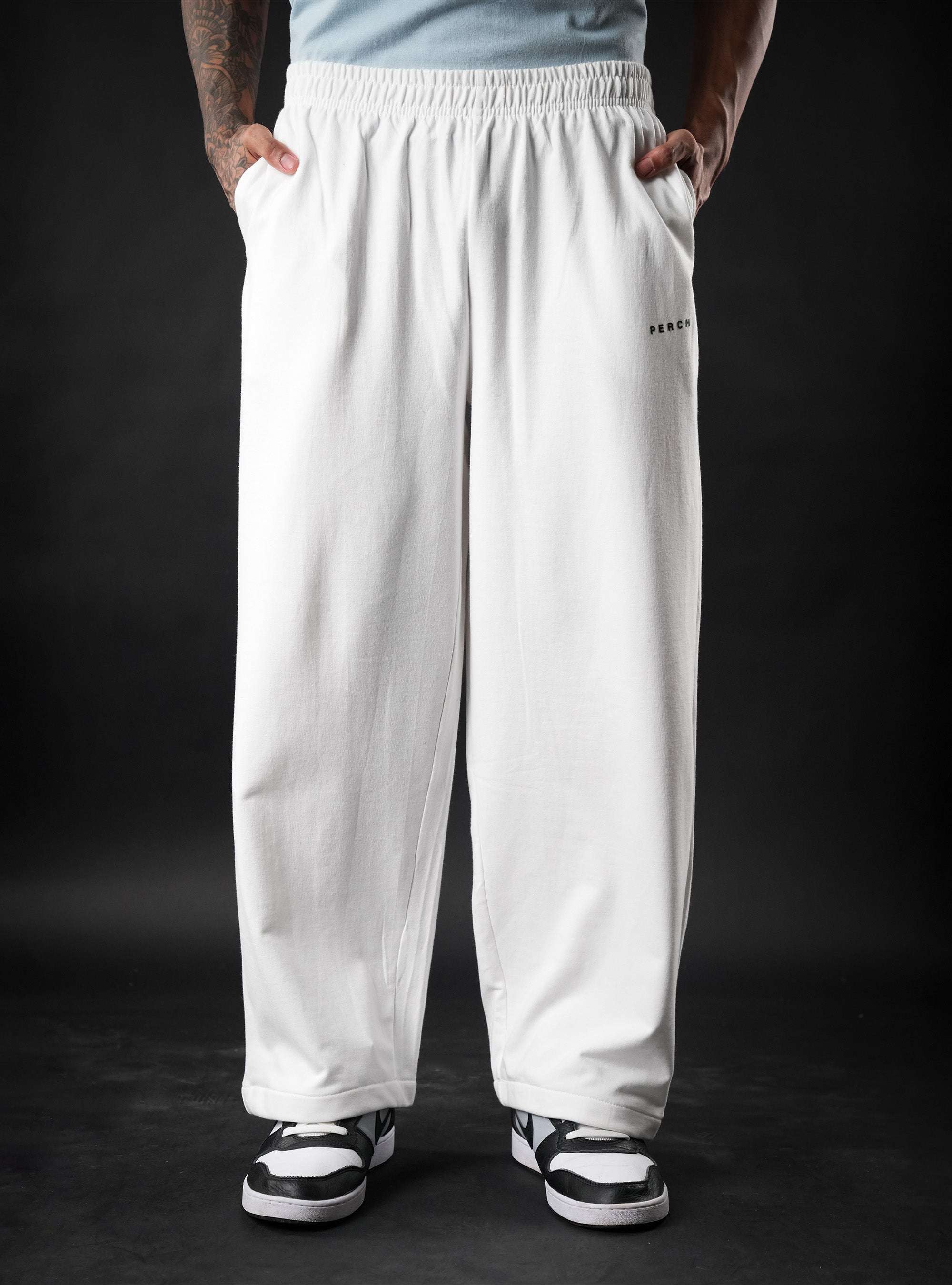 White Baggy Mid Rise Cotton Jogger for Men & Women