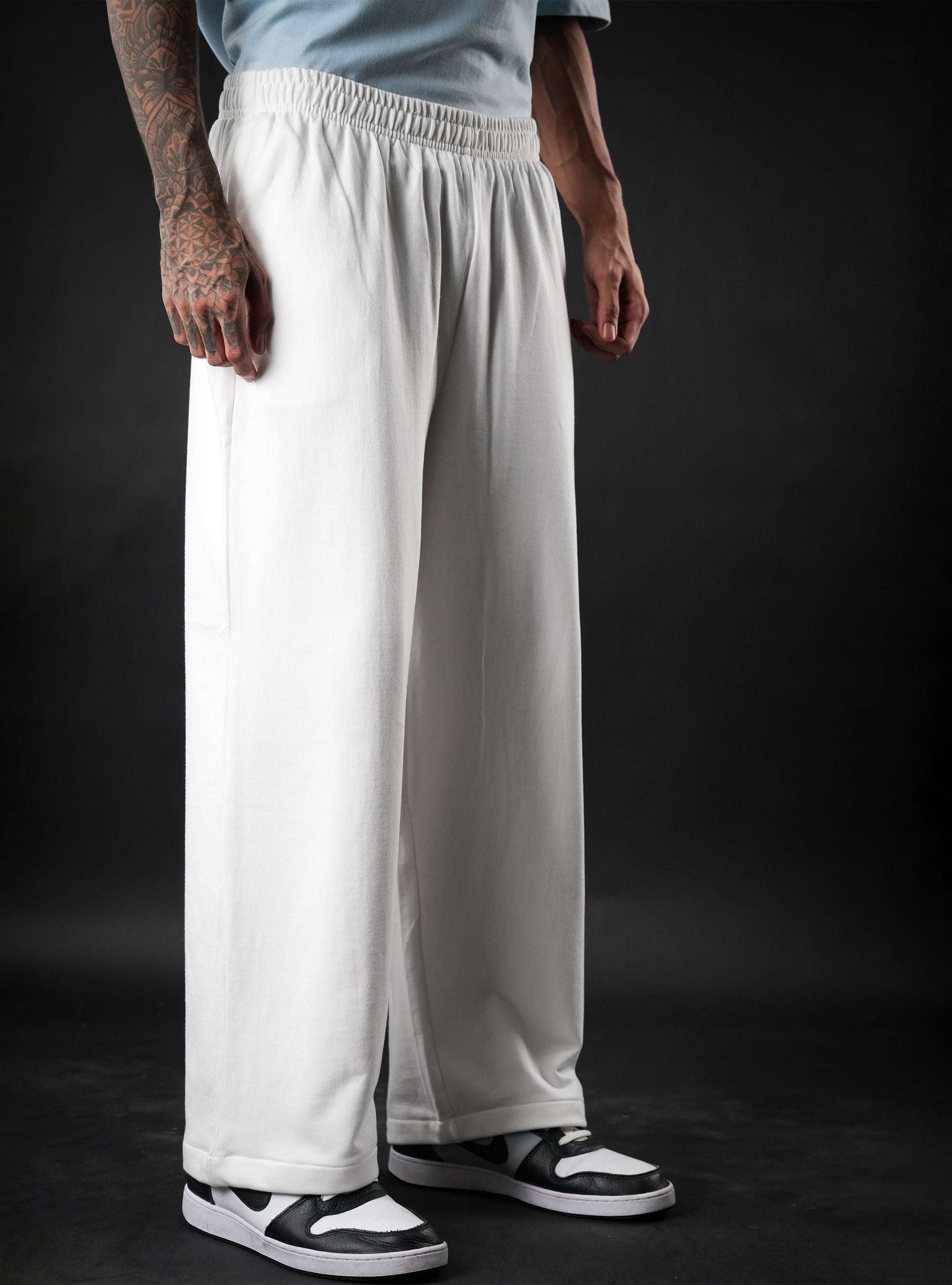 White Baggy Mid Rise Cotton Jogger for Men & Women