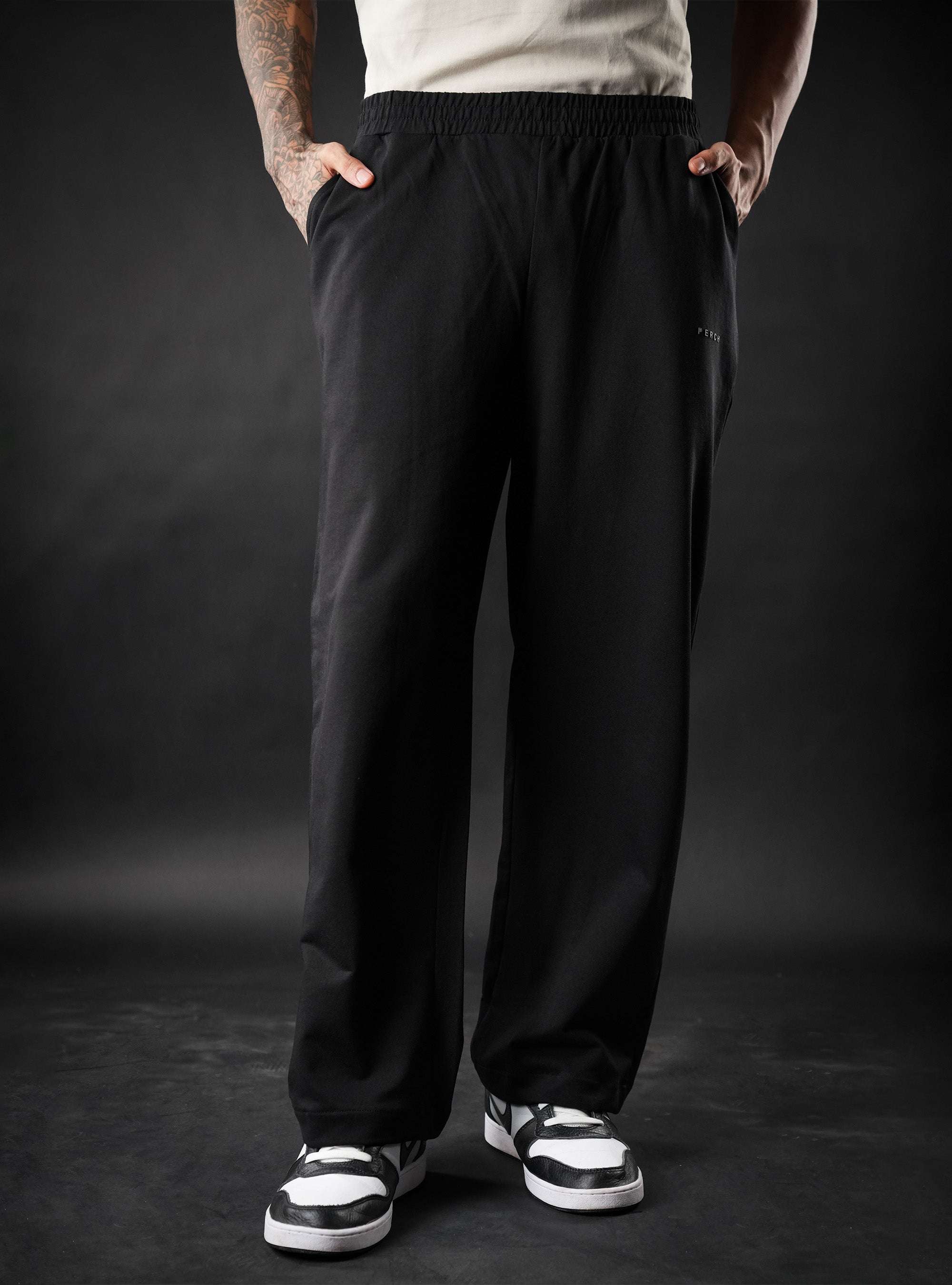 Black Baggy Mid Rise Cotton Jogger for Men & Women