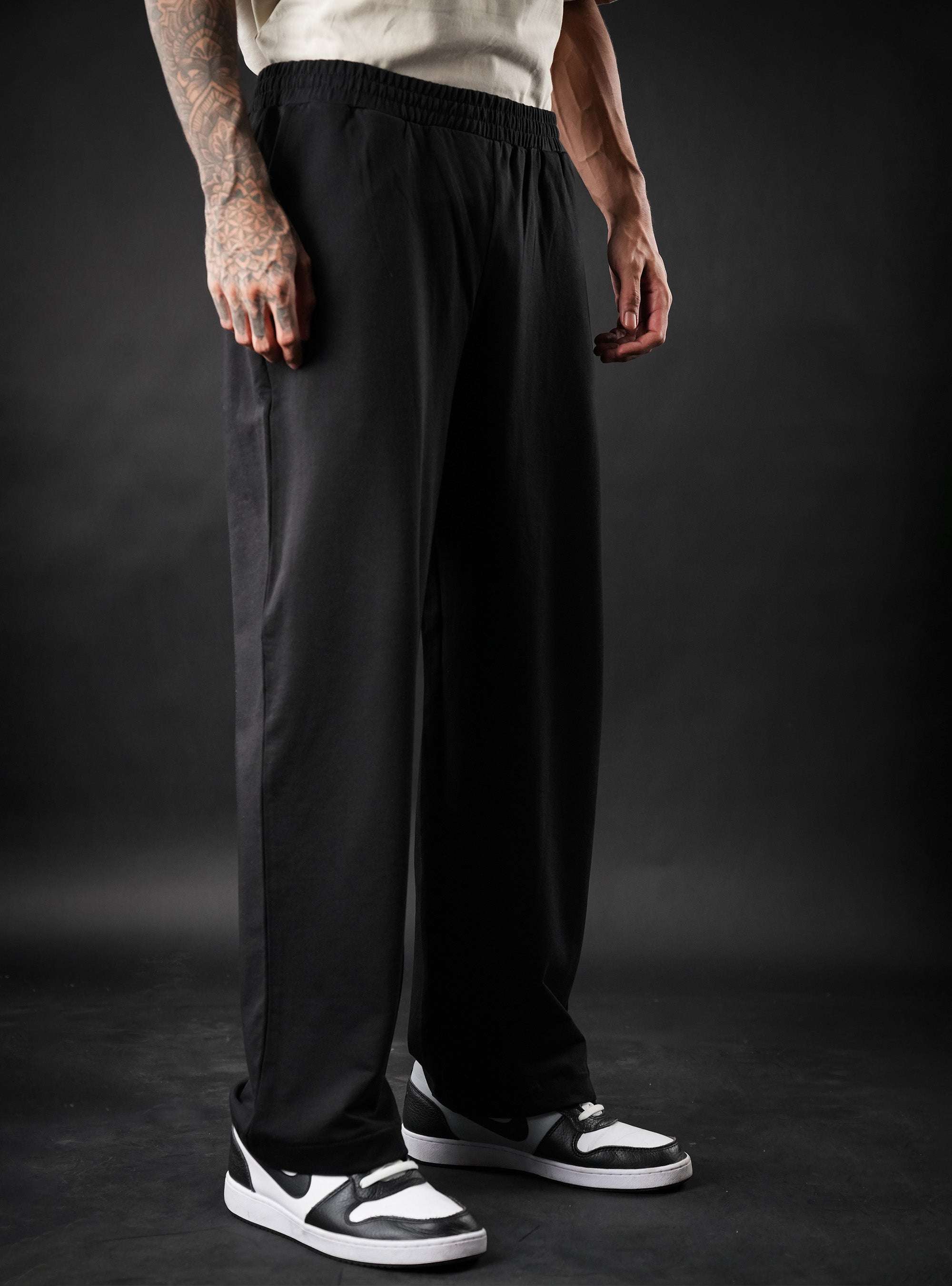 Black Baggy Mid Rise Cotton Jogger for Men & Women
