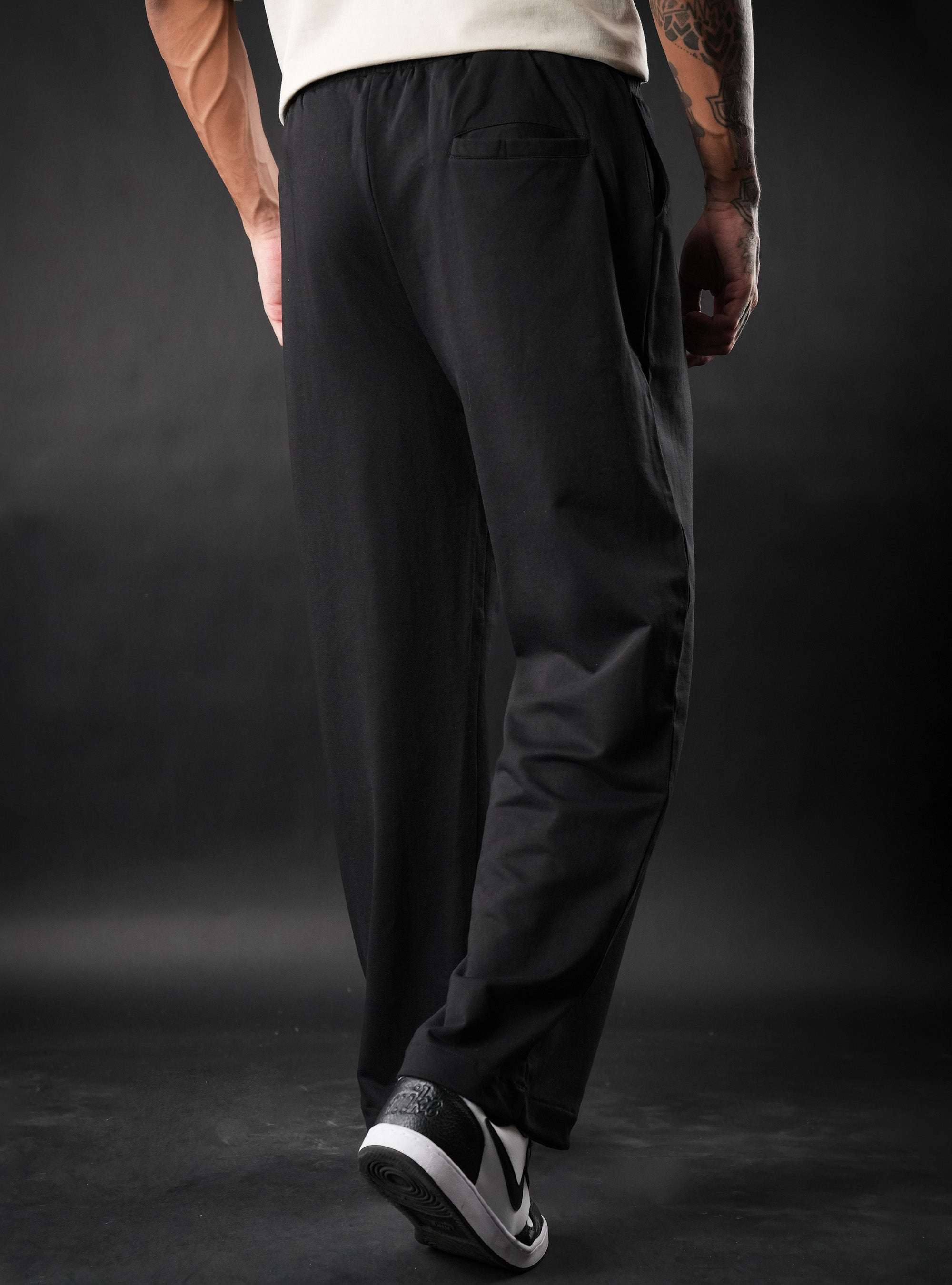 Black Baggy Mid Rise Cotton Jogger for Men & Women