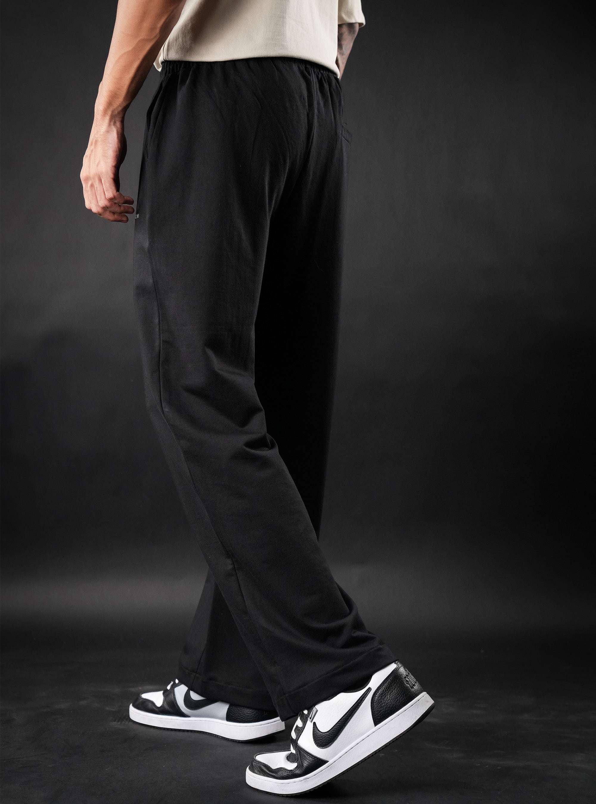 Black Baggy Mid Rise Cotton Jogger for Men & Women