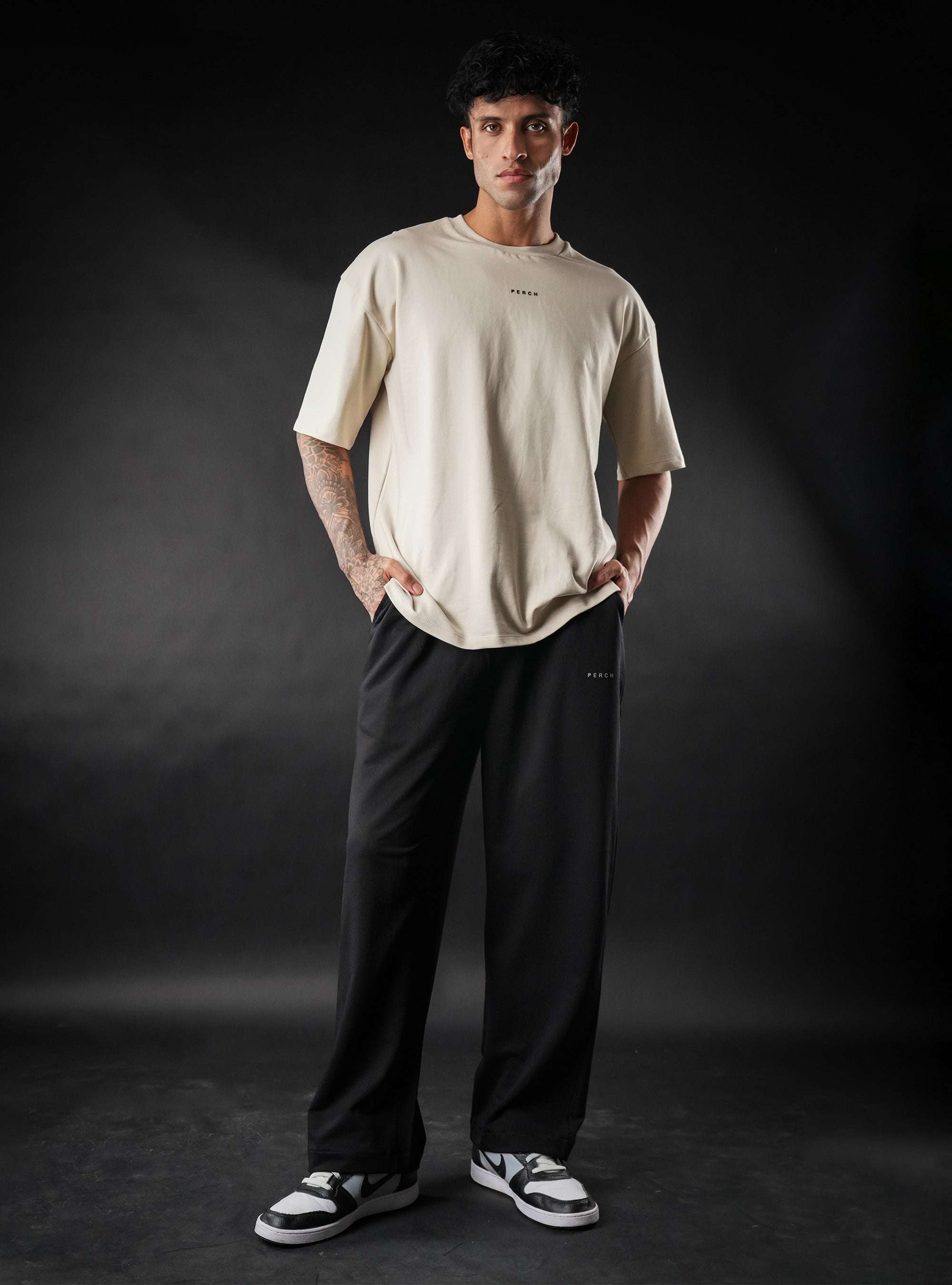 Black Baggy Mid Rise Cotton Jogger for Men & Women