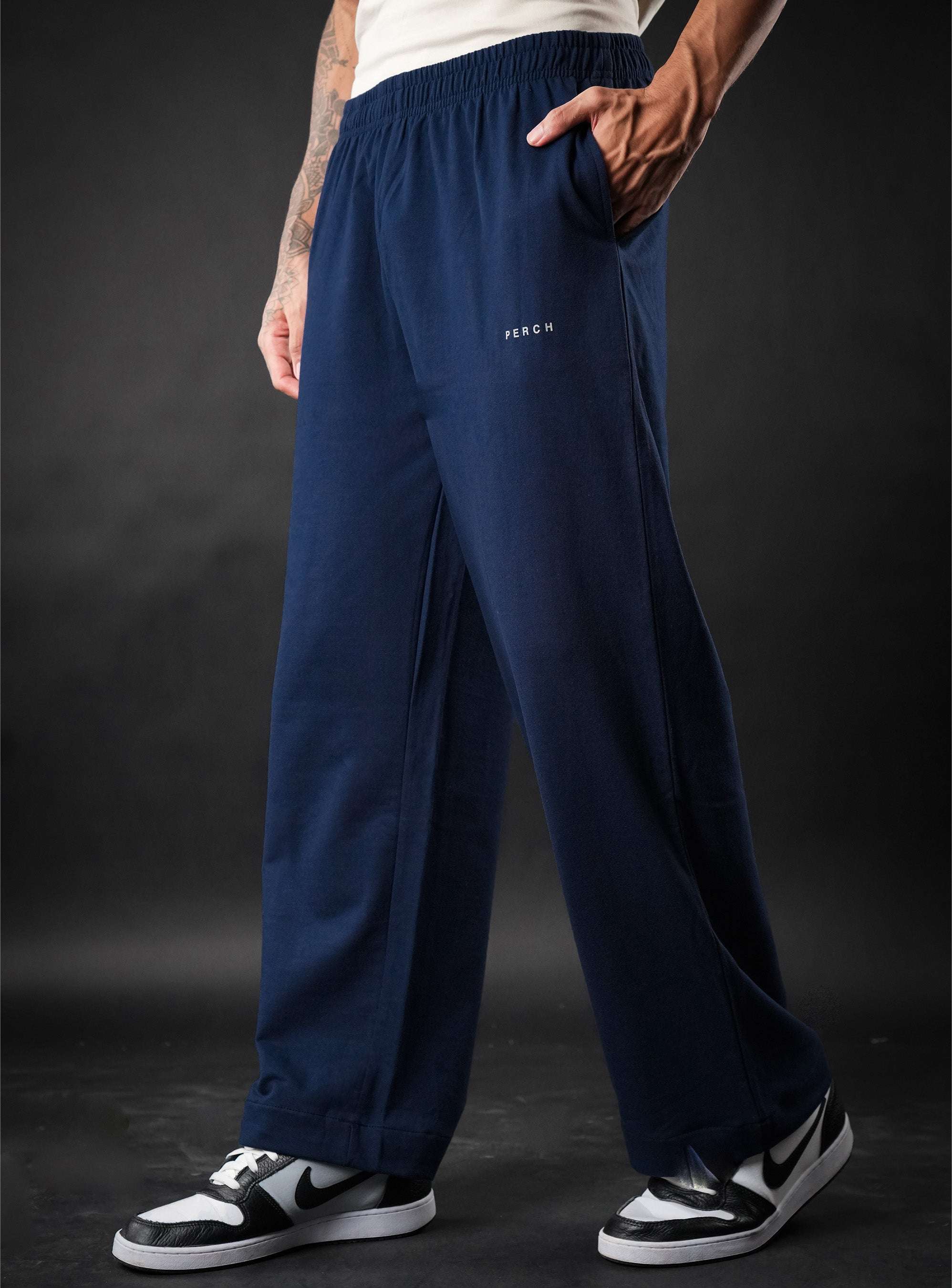 Navy Blue Baggy Mid Rise Cotton Jogger for Men & Women