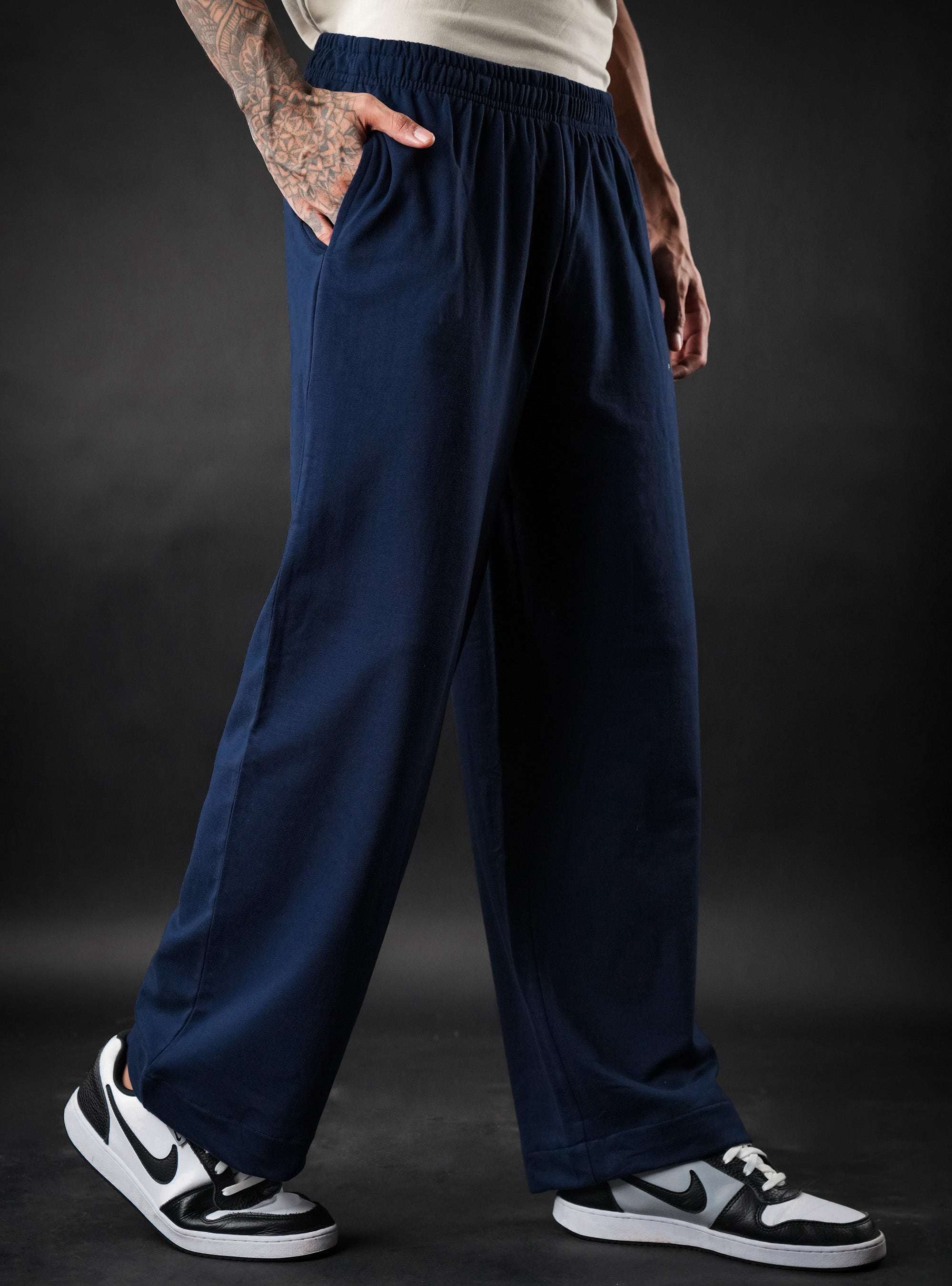 Navy Blue Baggy Mid Rise Cotton Jogger for Men & Women