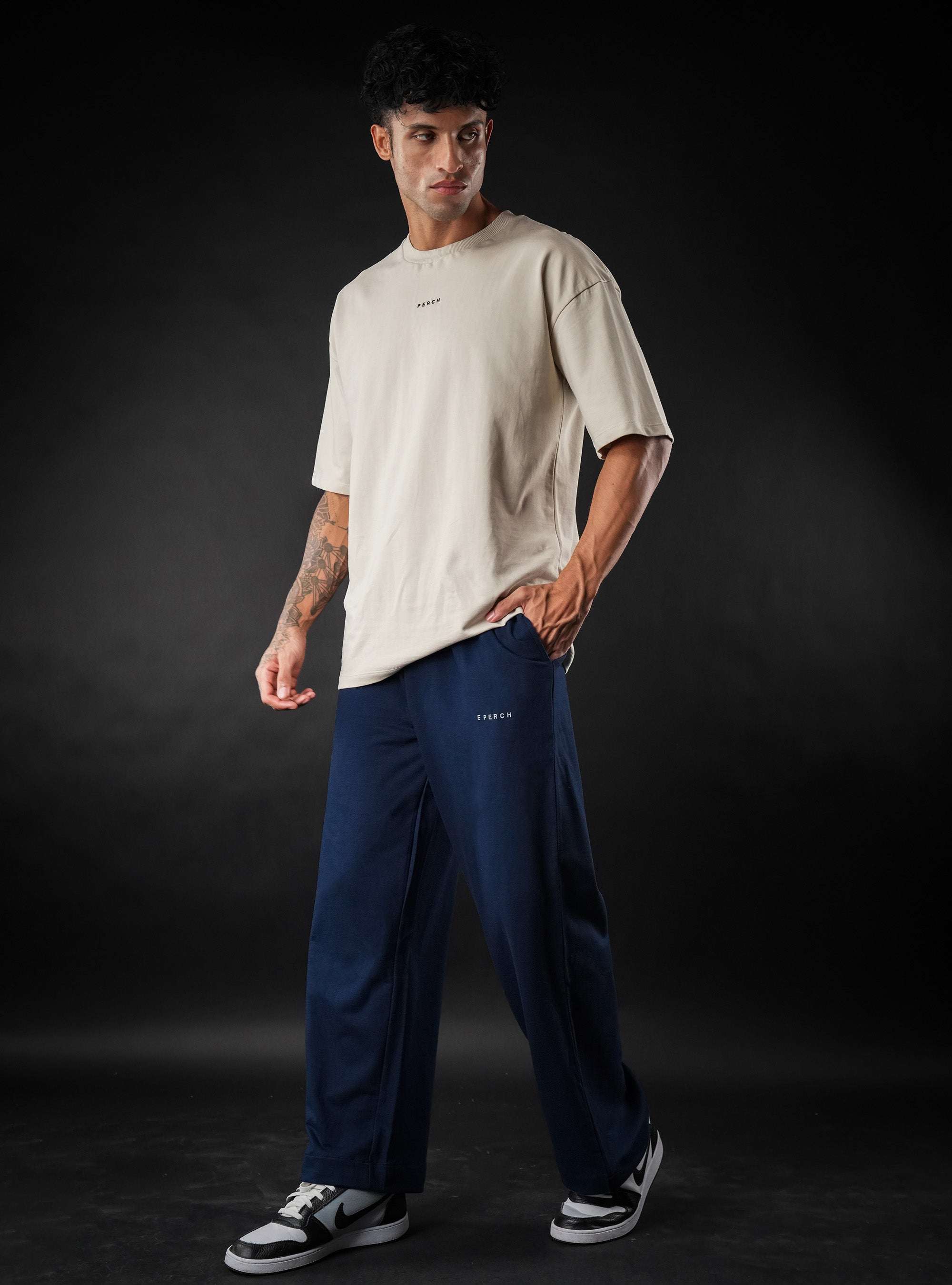 Navy Blue Baggy Mid Rise Cotton Jogger for Men & Women