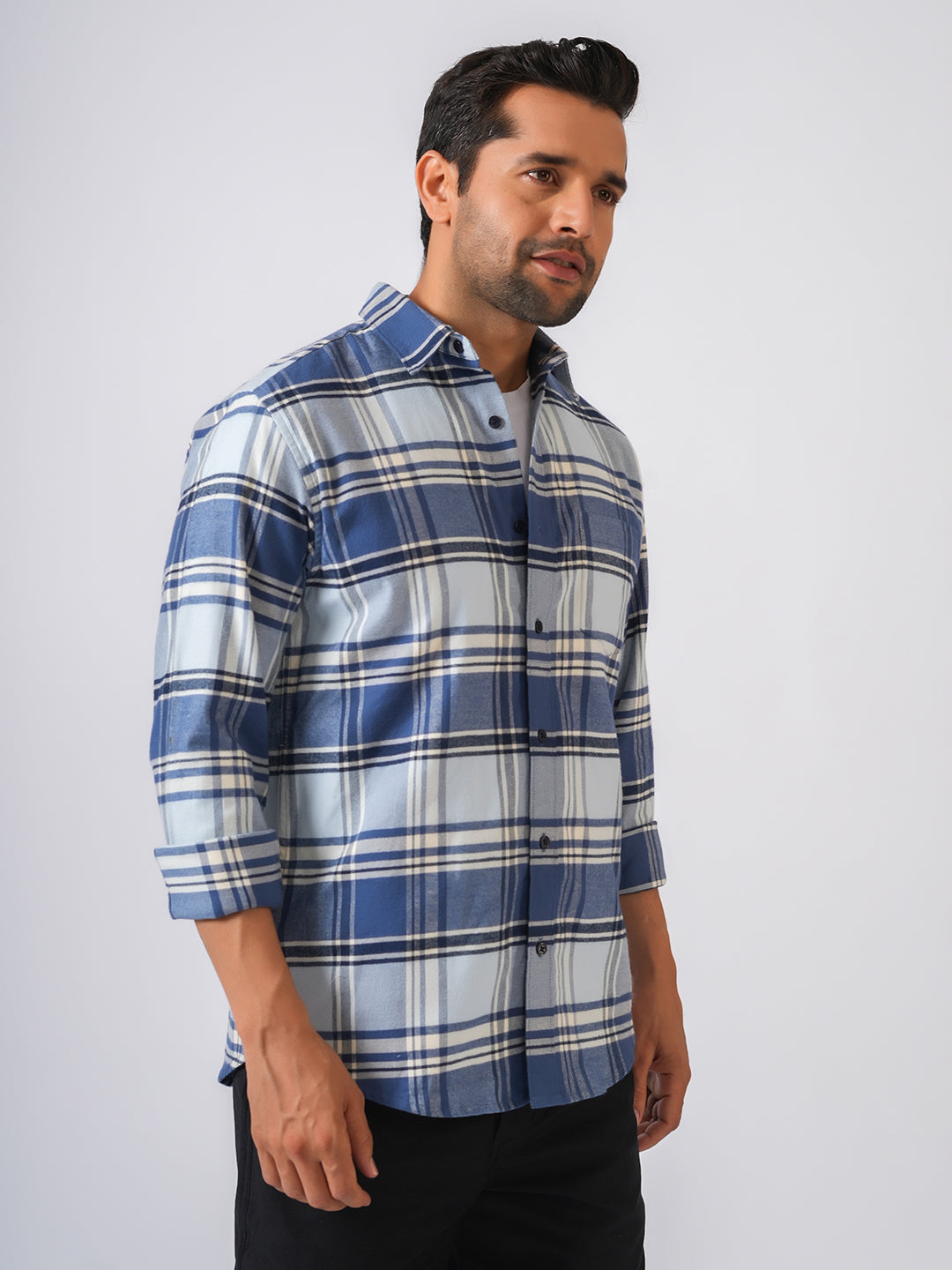 Blue Flannel Checked Slim Fit Shirt