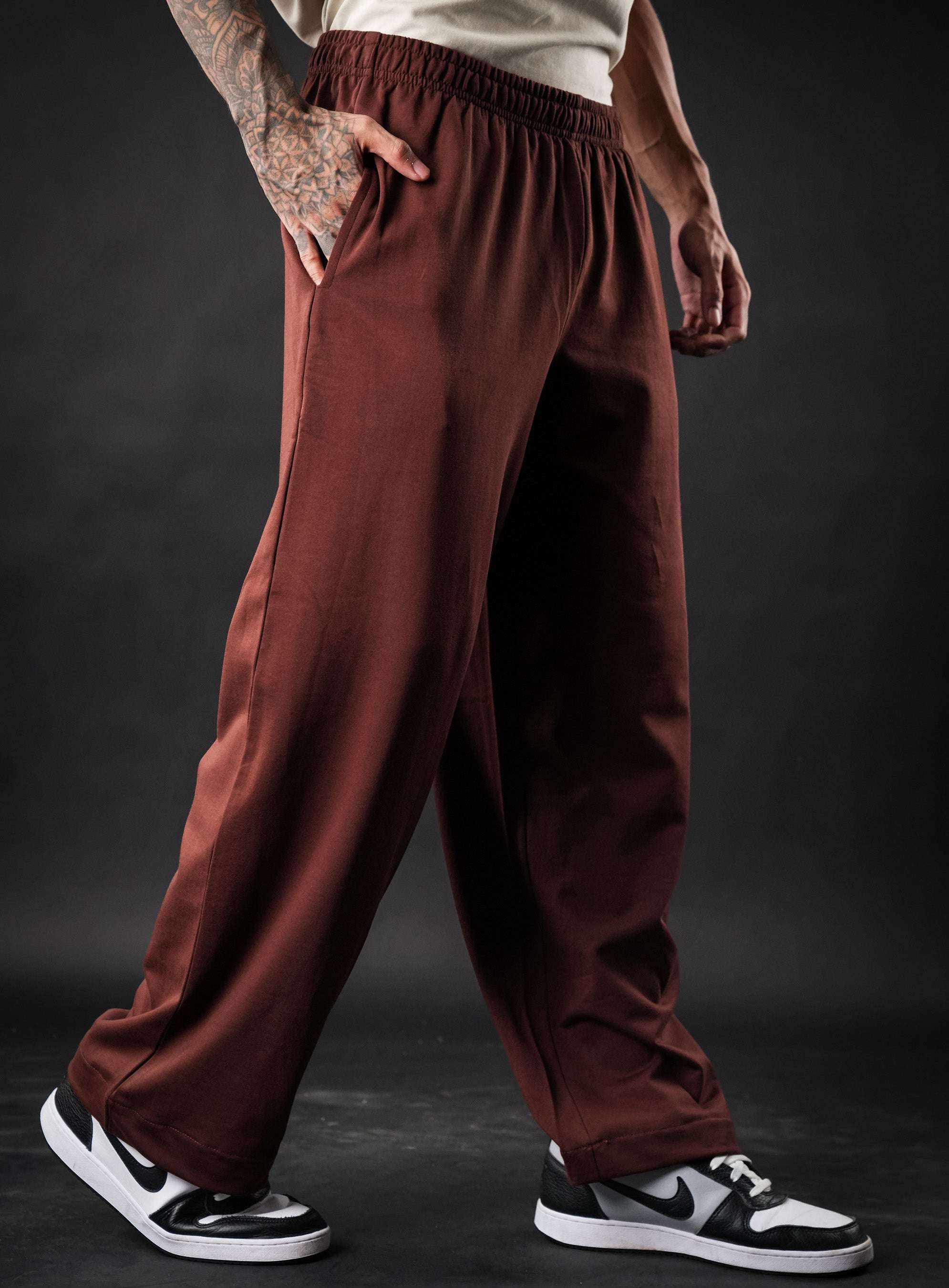 Brown Baggy Mid Rise Cotton Jogger for Men & Women