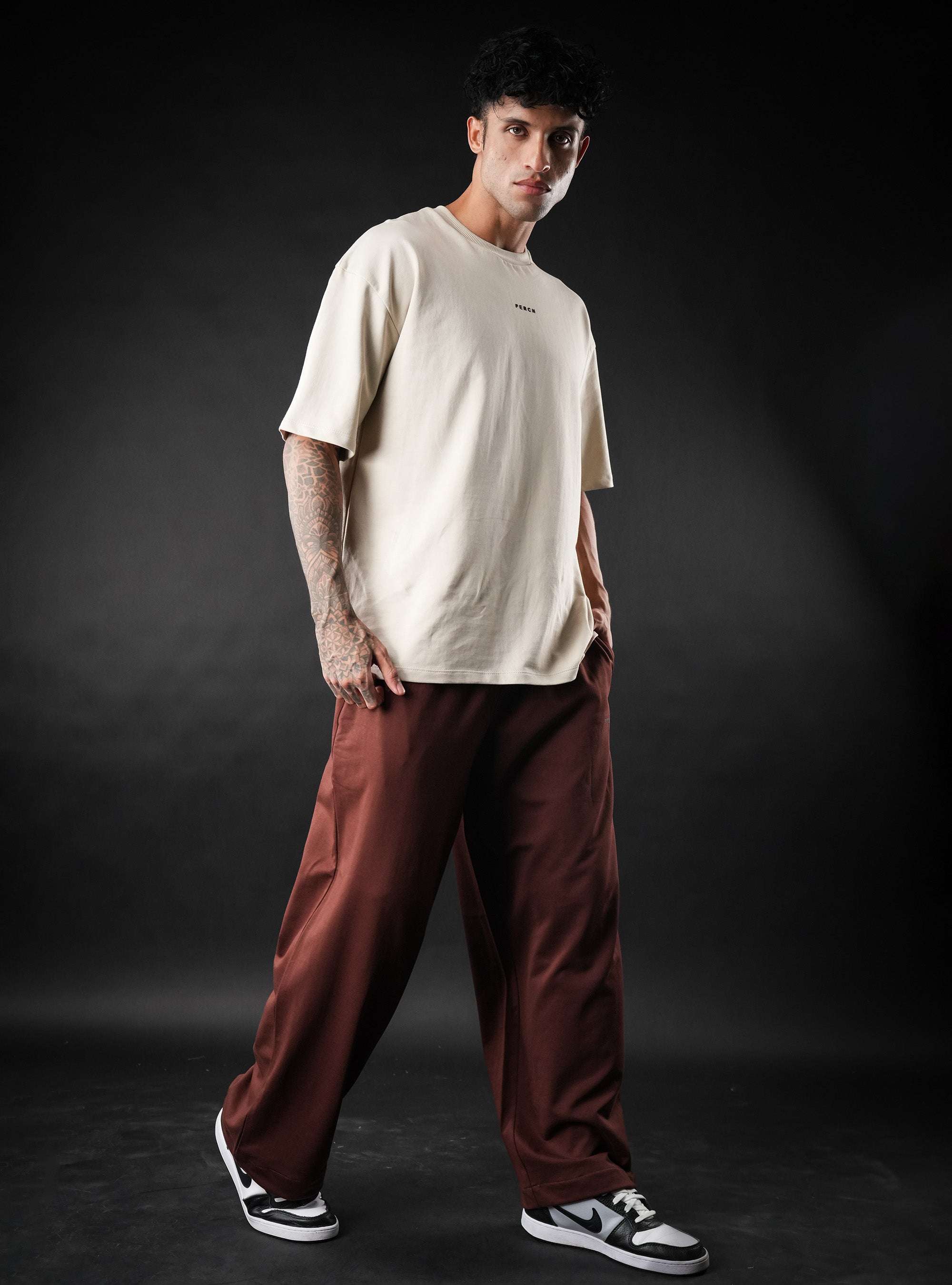 Brown Baggy Mid Rise Cotton Jogger for Men & Women