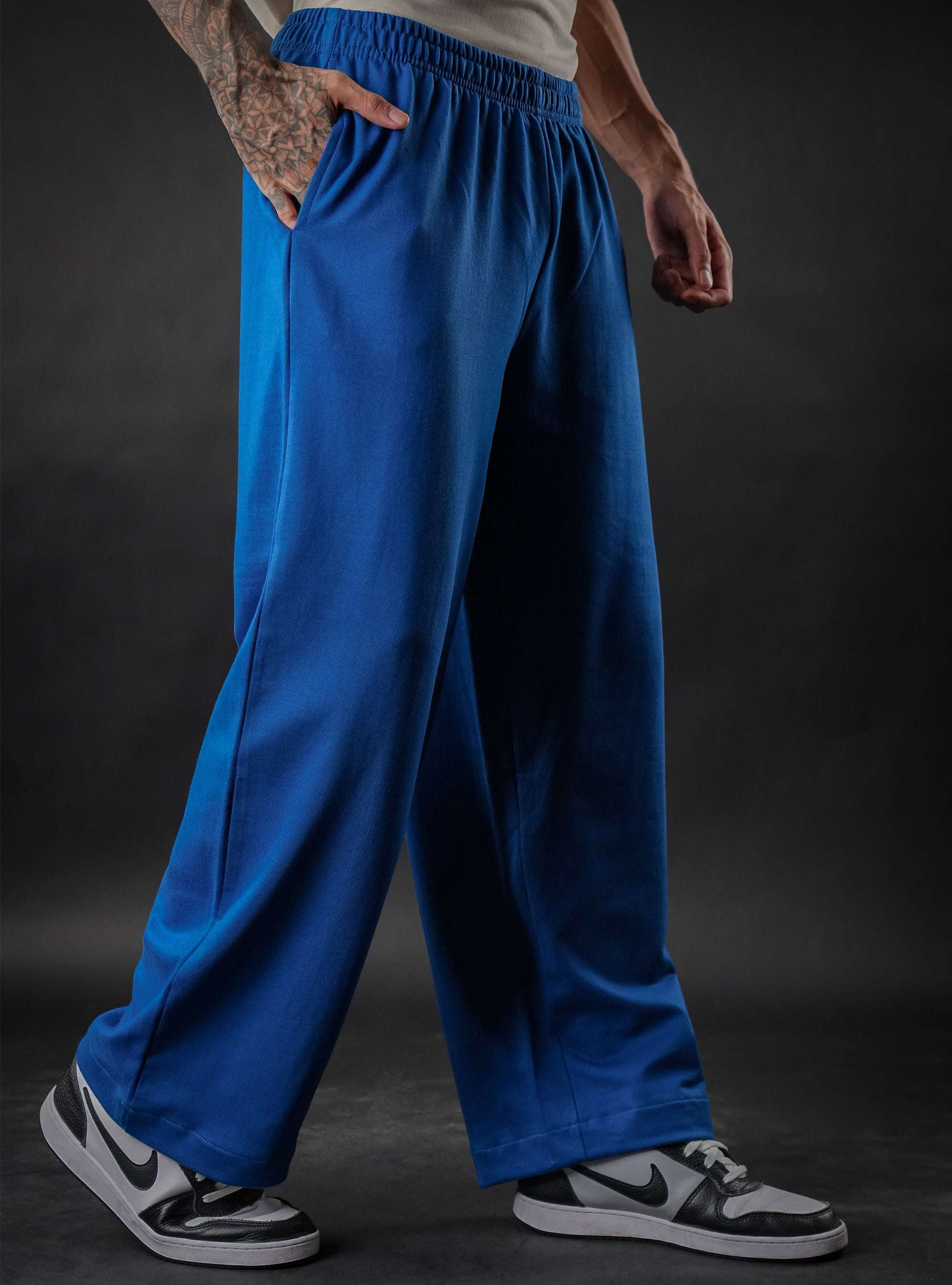 Royal Blue Baggy Mid Rise Cotton Jogger for Men & Women