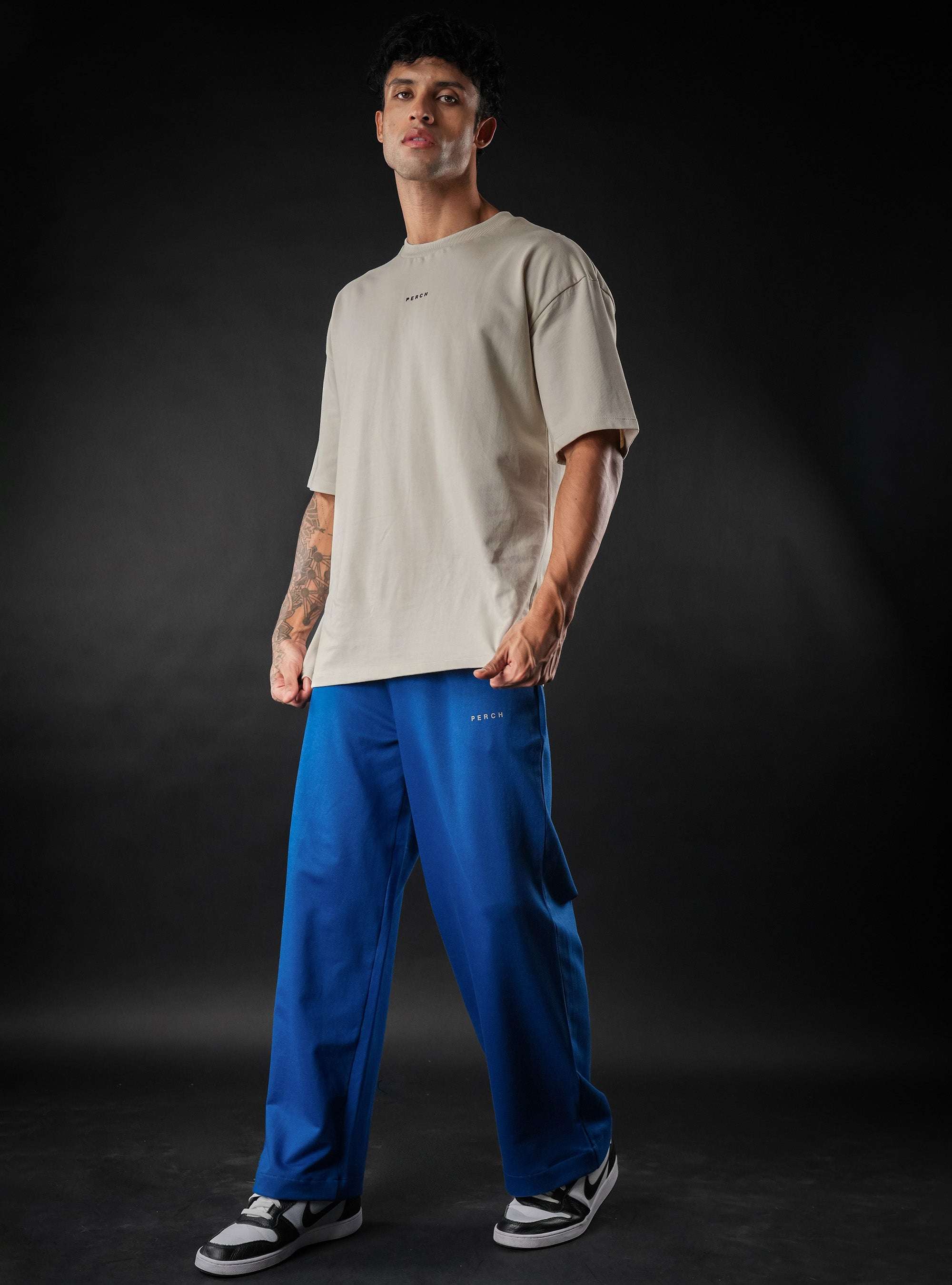 Royal Blue Baggy Mid Rise Cotton Jogger for Men & Women