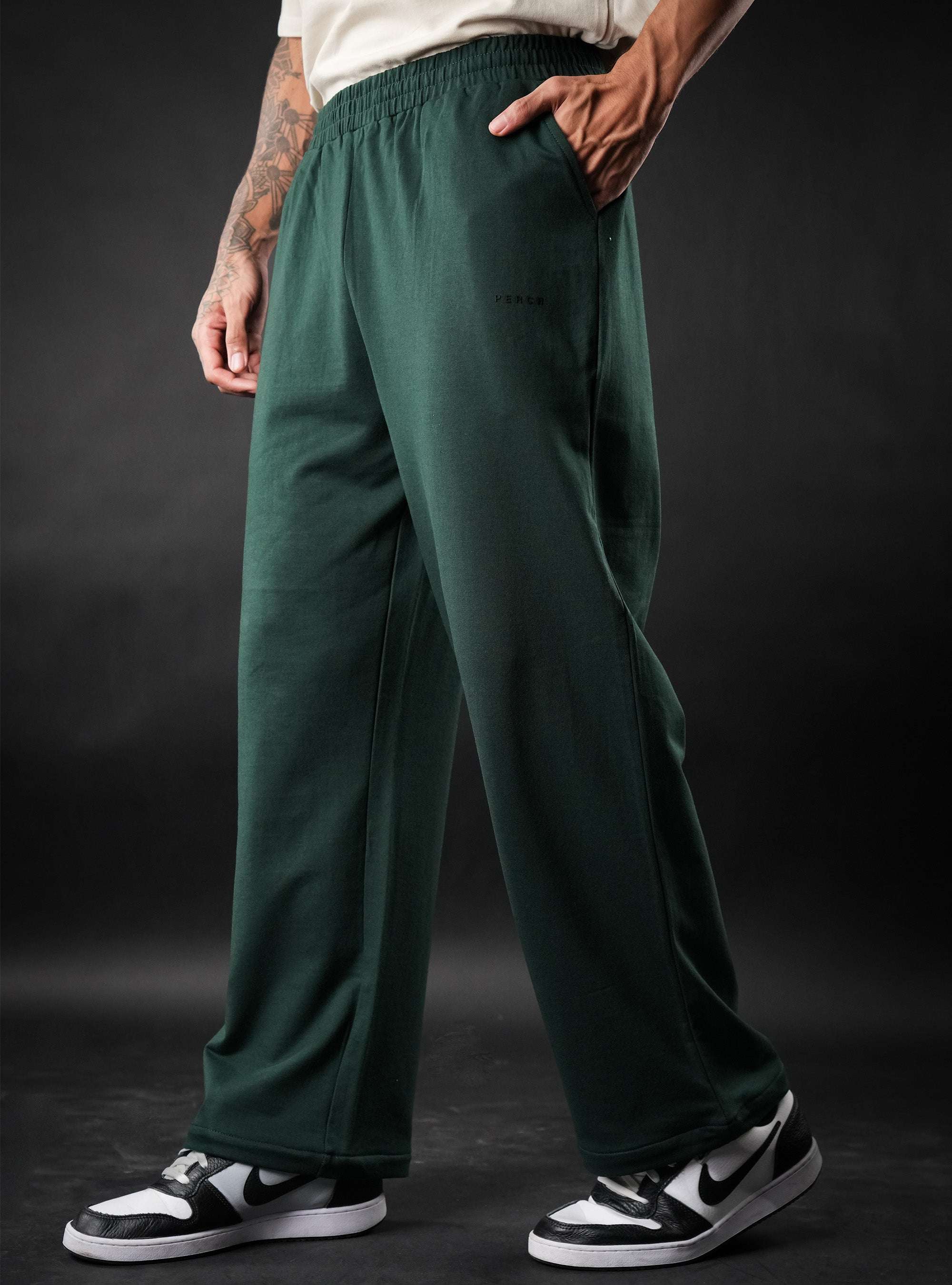 Bottle Green Baggy Mid Rise Cotton Jogger for Men & Women