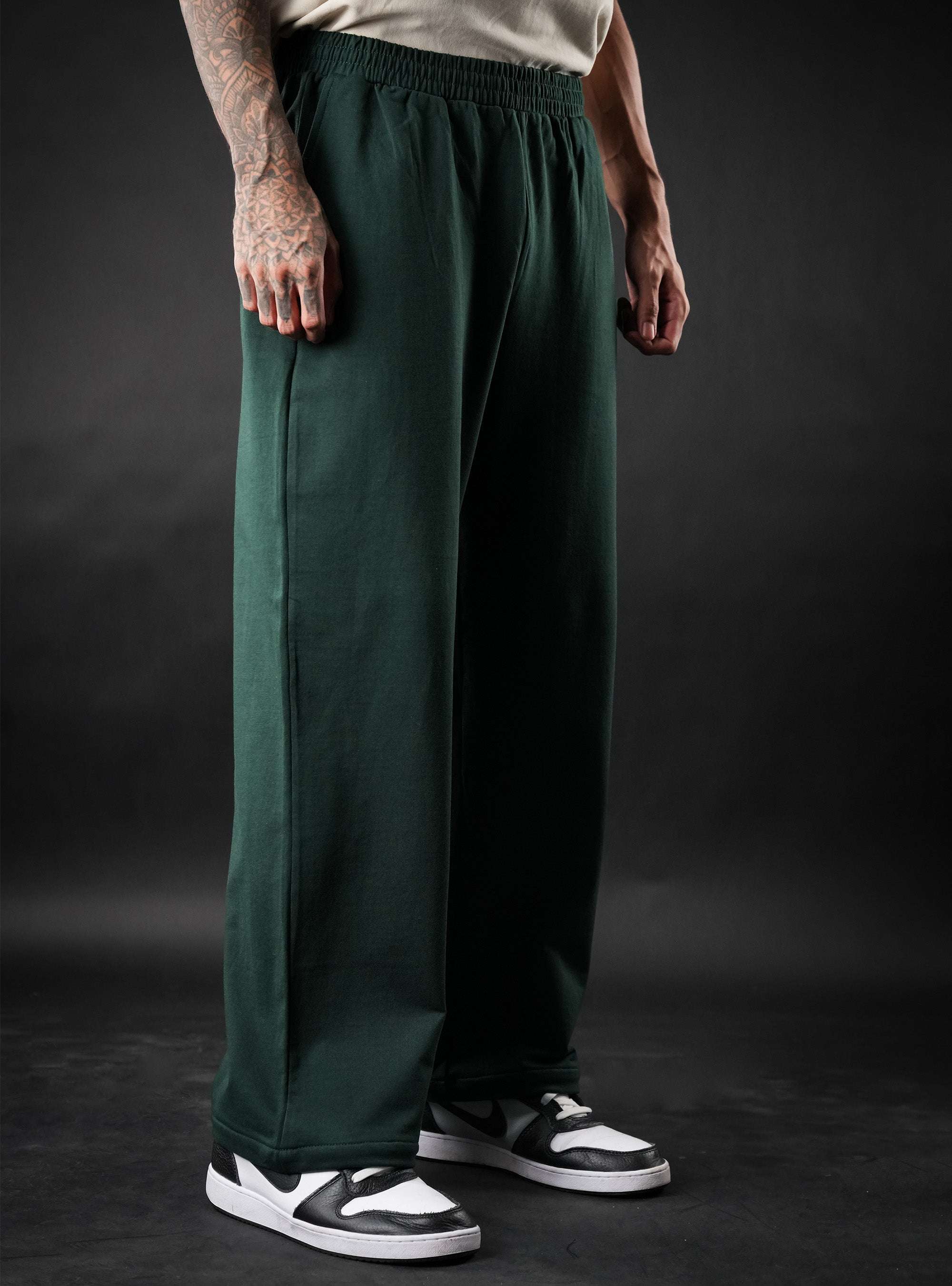 Bottle Green Baggy Mid Rise Cotton Jogger for Men & Women