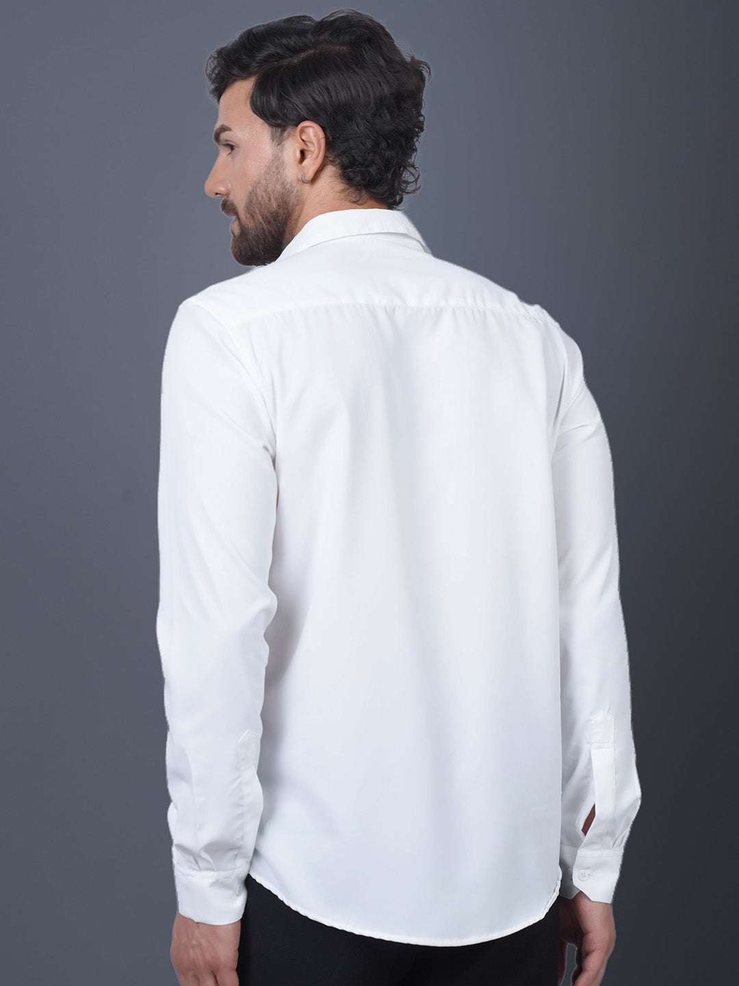 White Sequin Cotton Satin Slim Fit Shirt