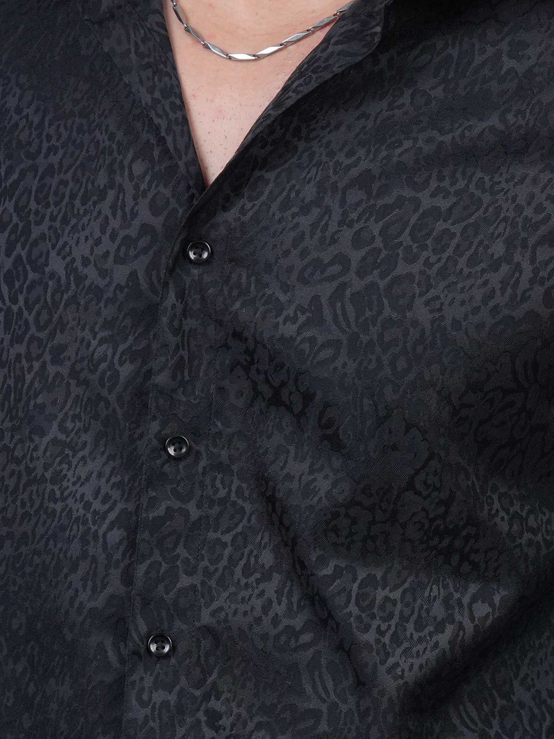 Black Textured Jacquard Slim Fit Shirt