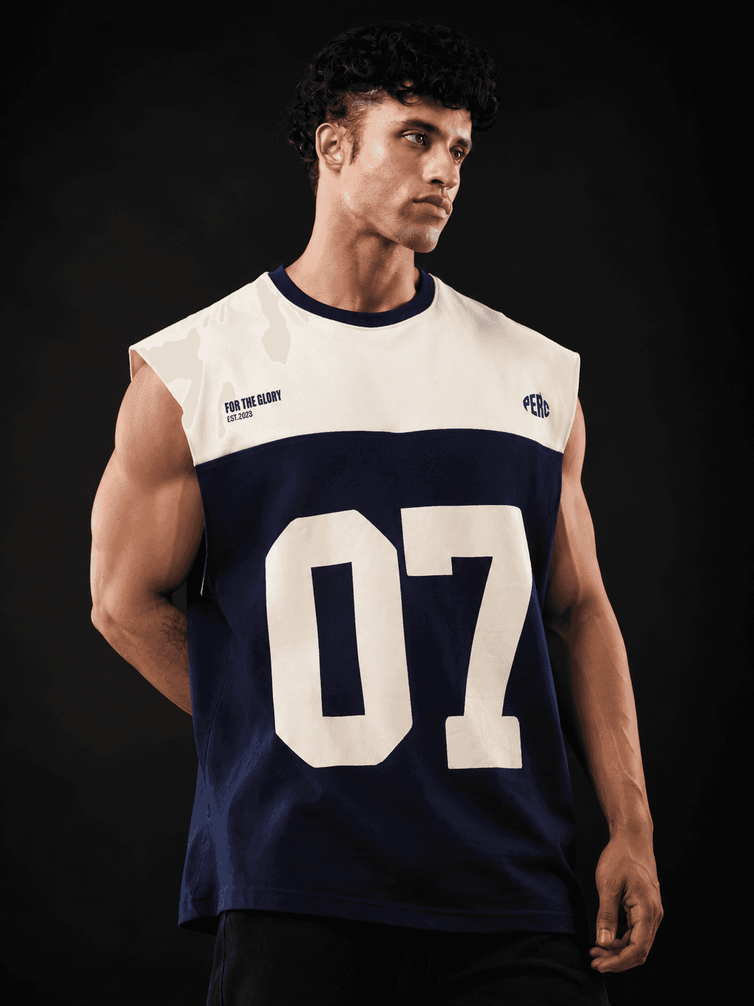 Navy Blue Cut & Sew 07 Oversized Tank Tshirt